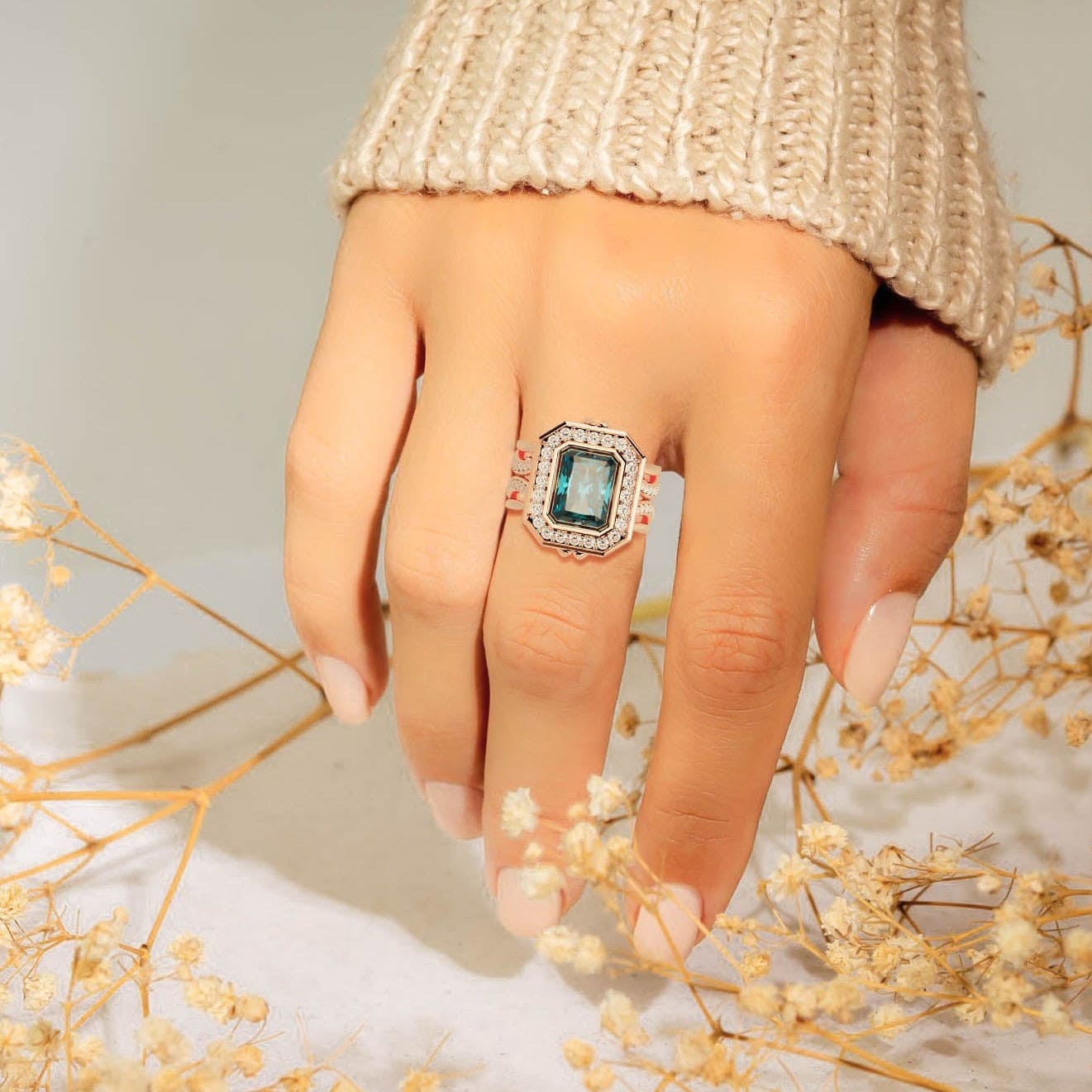 Elysian Glow: Emerald Cut Diamond Ring - 18K Rose Gold Vermeil