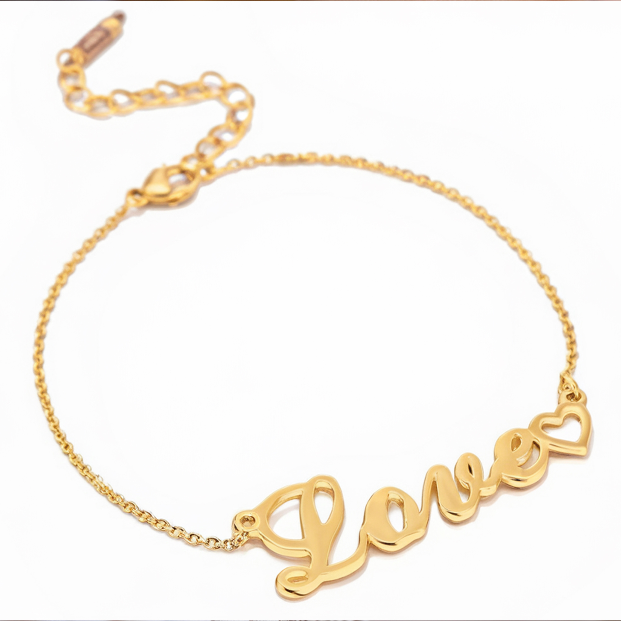 Pulsera ajustable con corazón de amor en oro rosa