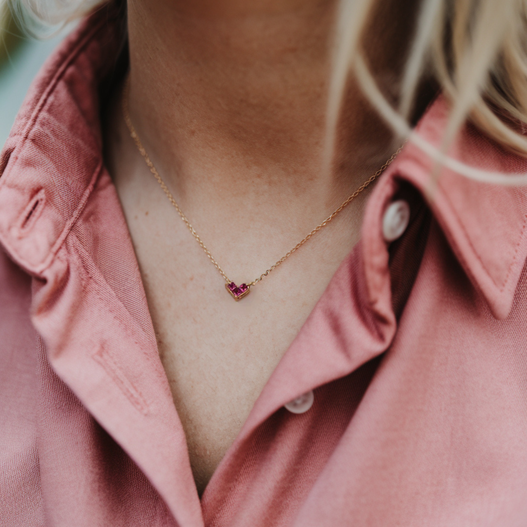 Pink Heart Cut Gold Pendant Necklace