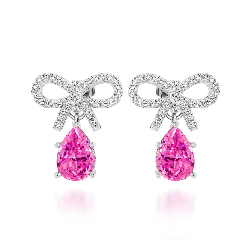 Pendientes de diamantes rosas con lazo