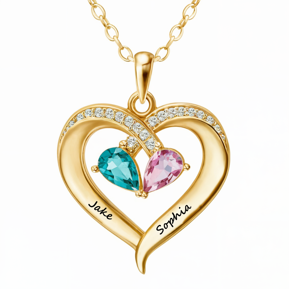 Custom Double Birthstone Heart Necklace