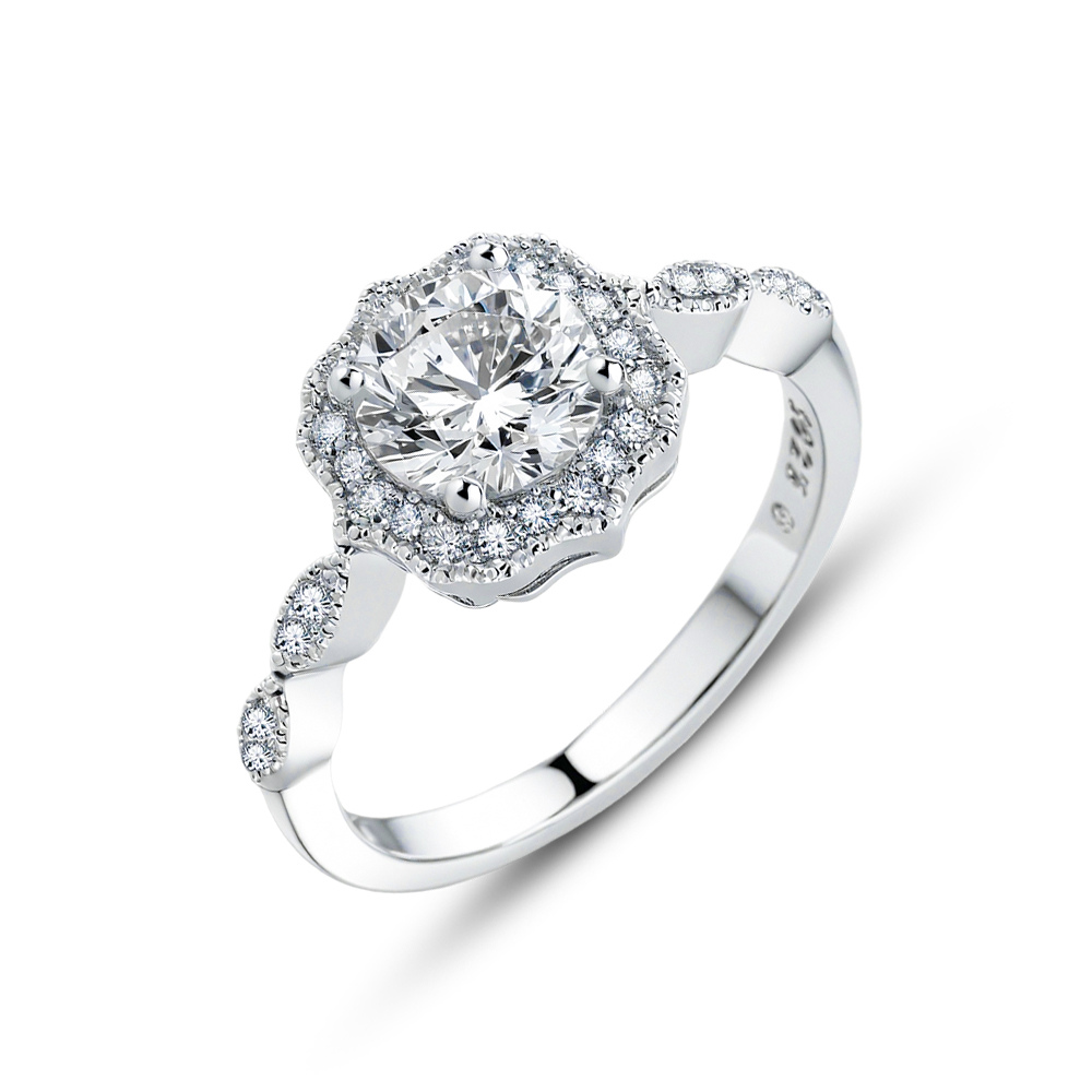 Vintage Round Cut Halo Moissanite Ring