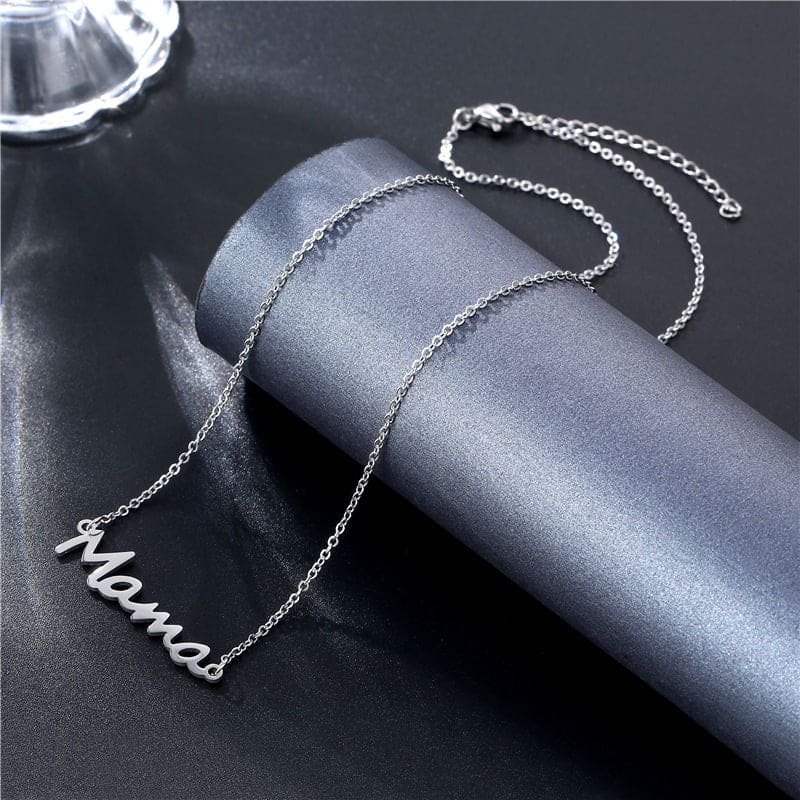 Mama Script Pendant Necklace - Stainless Steel