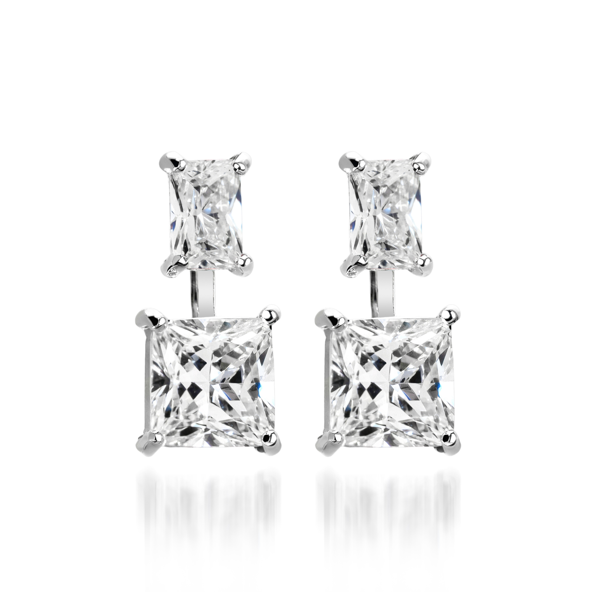 Twin Square Pink Diamond Drop Earrings