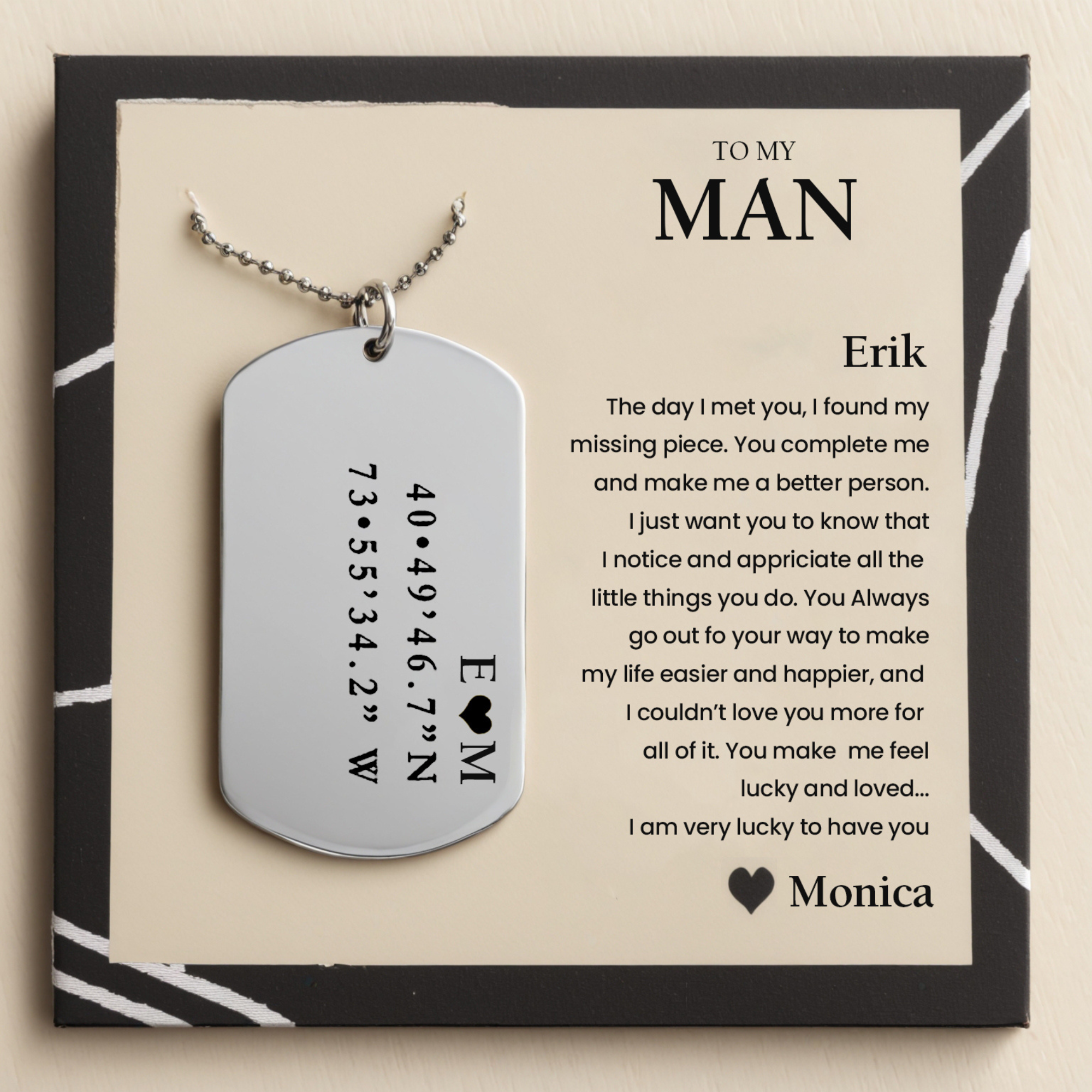 To My Man, You Complete Me | Dog Tag Necklace