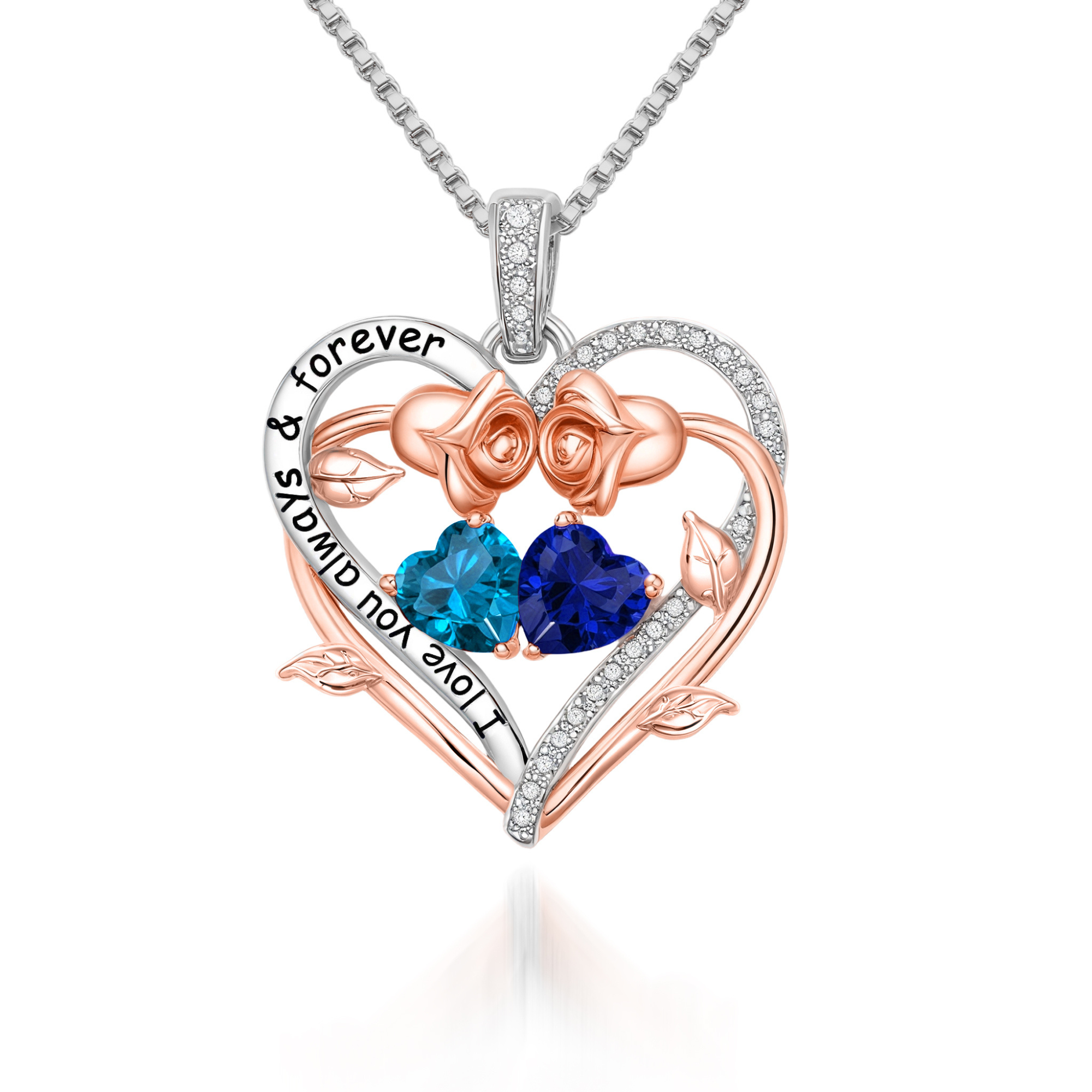 Engraved Rose Heart Birthstone Necklace