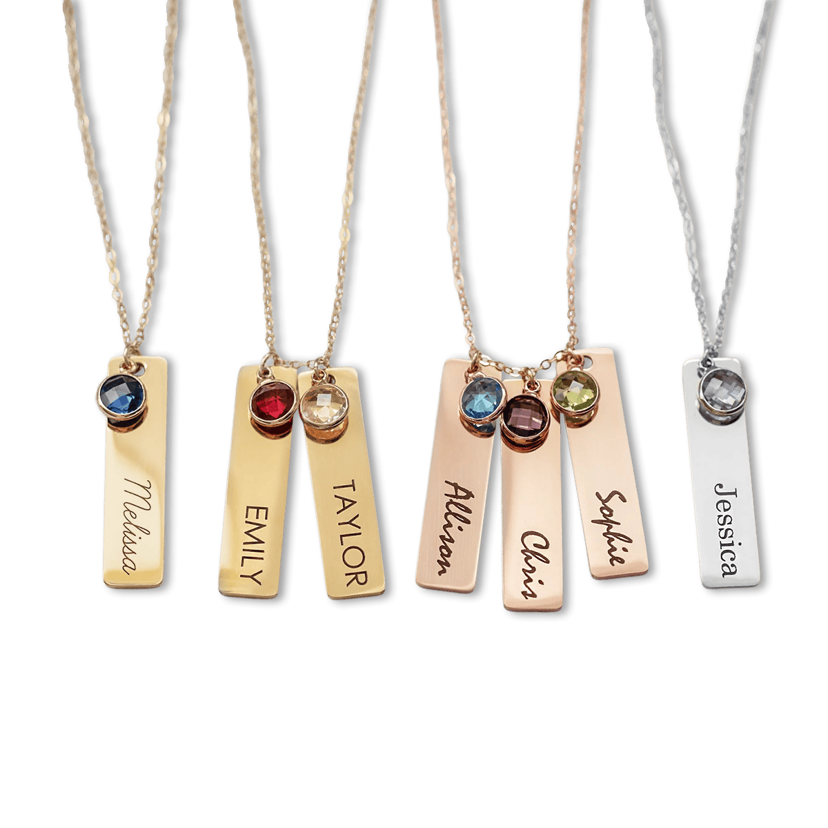Personalized Custom Engraving Birthstone Bar Necklace - Stainless Steel