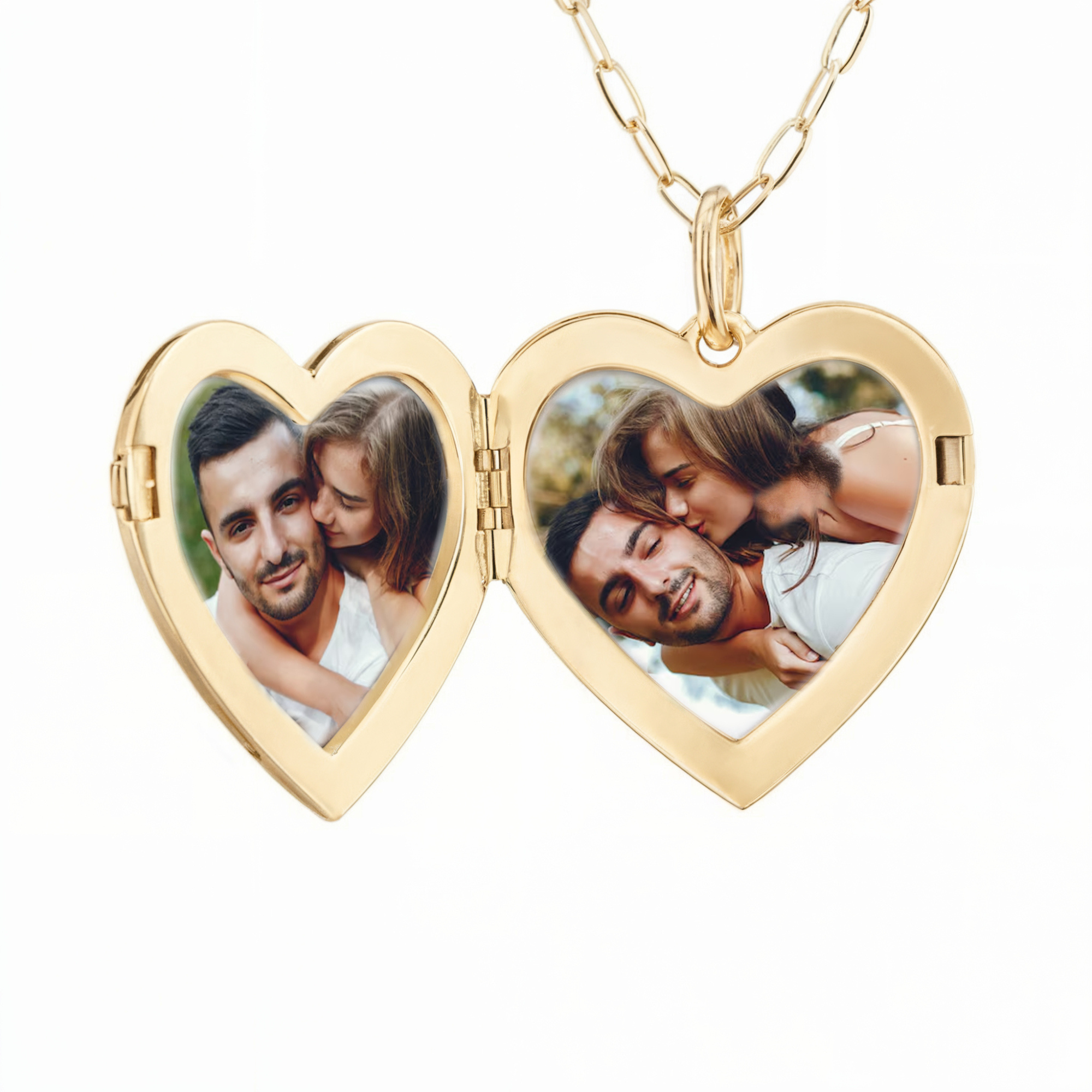 Gold Engraved Heart Photo Locket Necklace