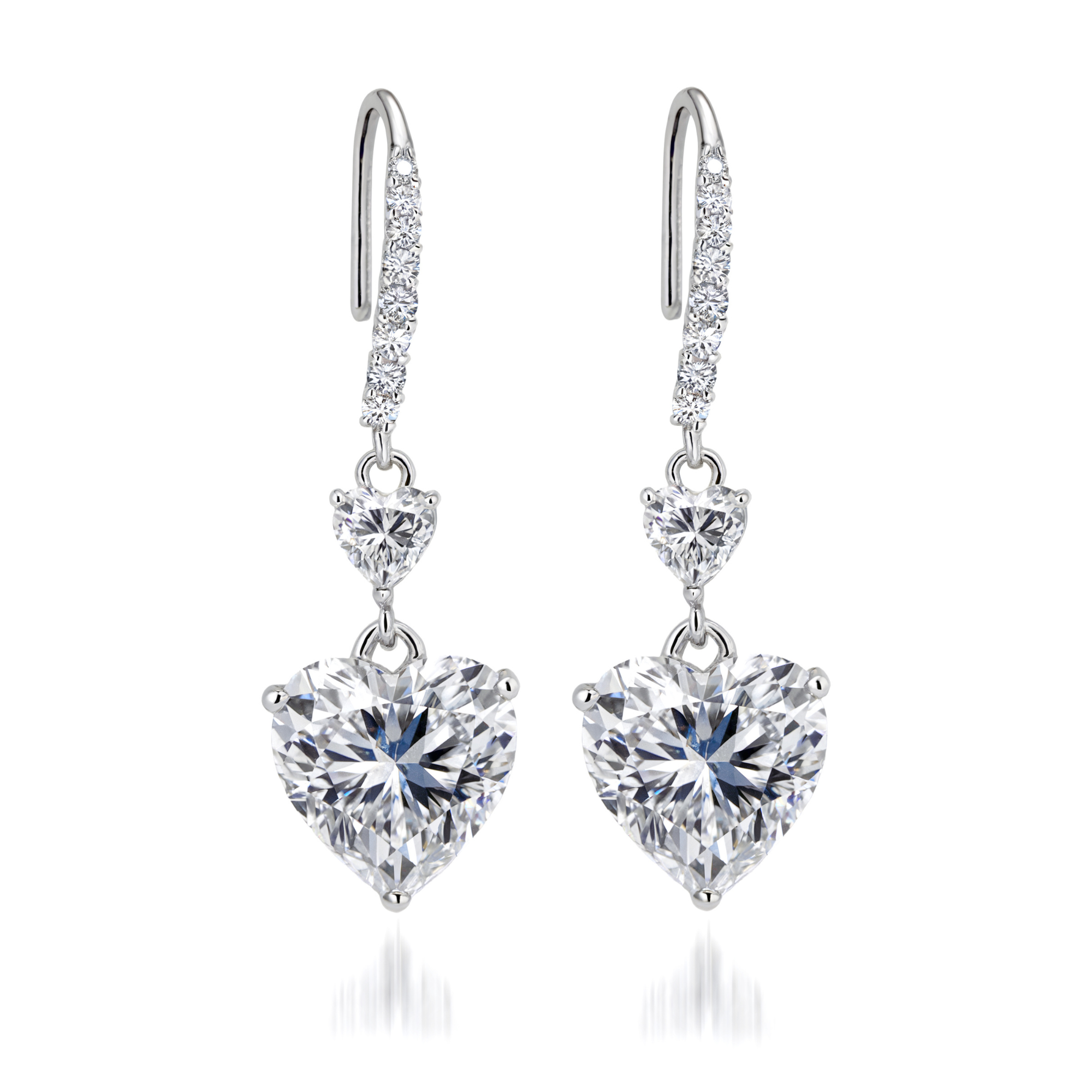 Blue Diamond Heart Cut Drop Earrings