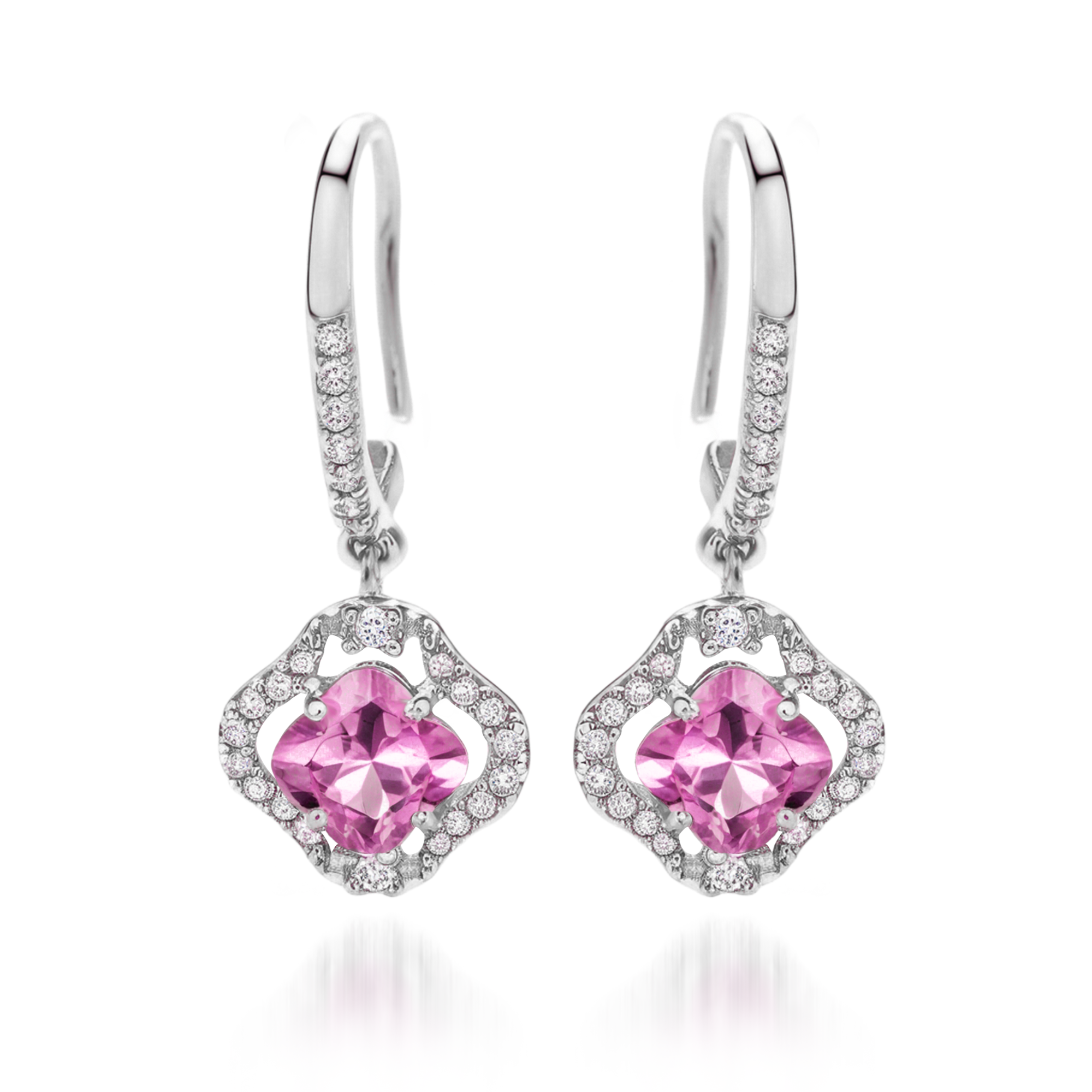 Clover Pink Diamond Drop Earrings