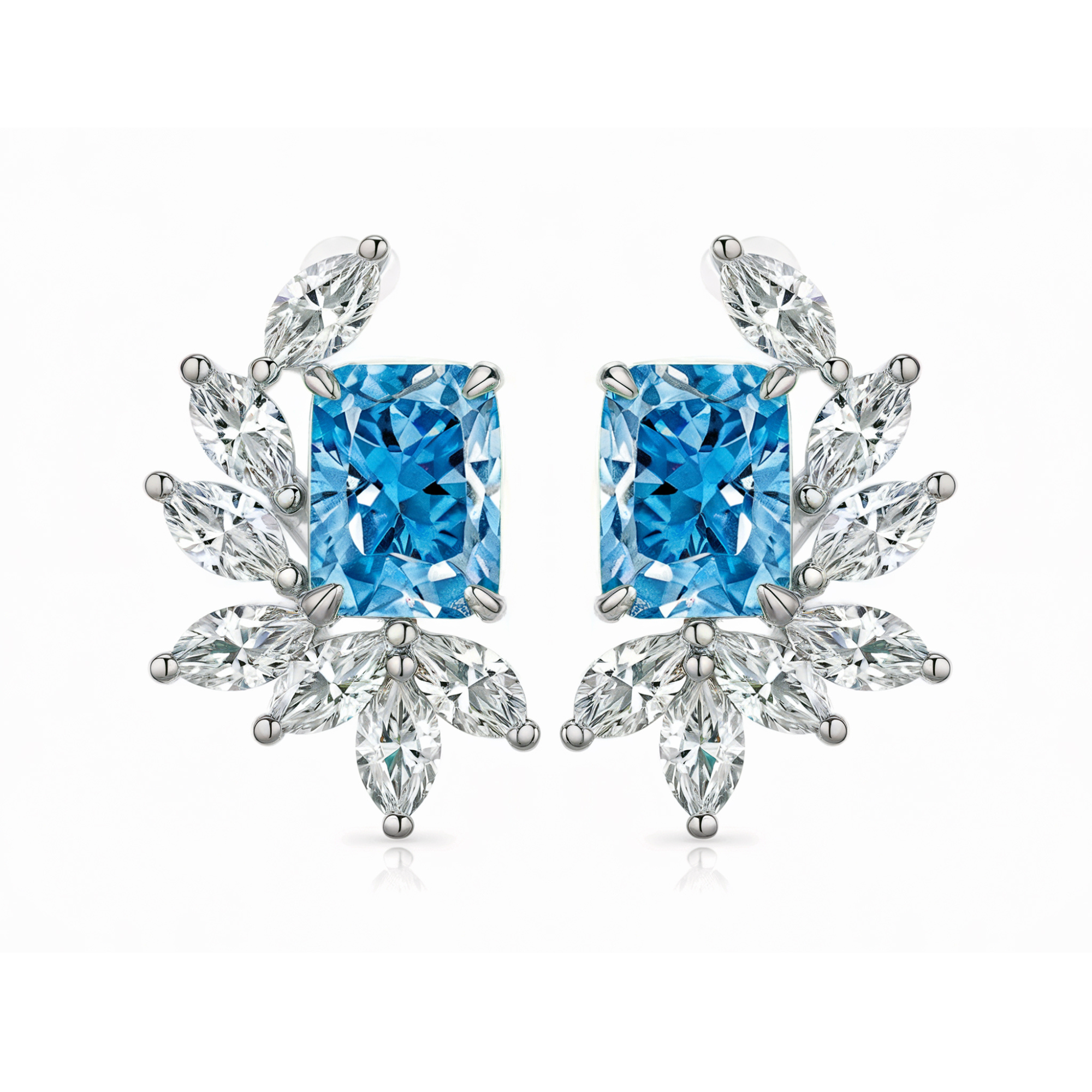 Pendientes de diamantes con diseño floral azul