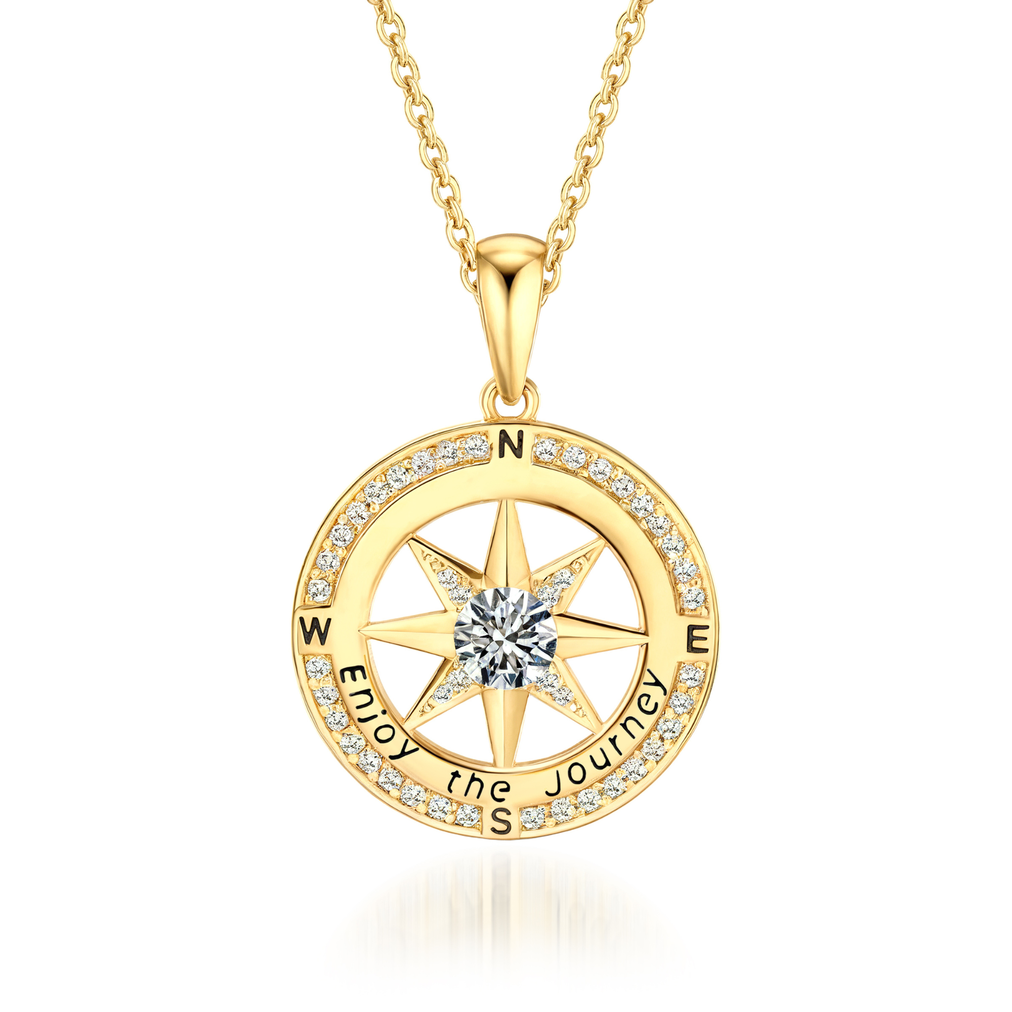 'Enjoy the Journey' Diamond Compass Necklace