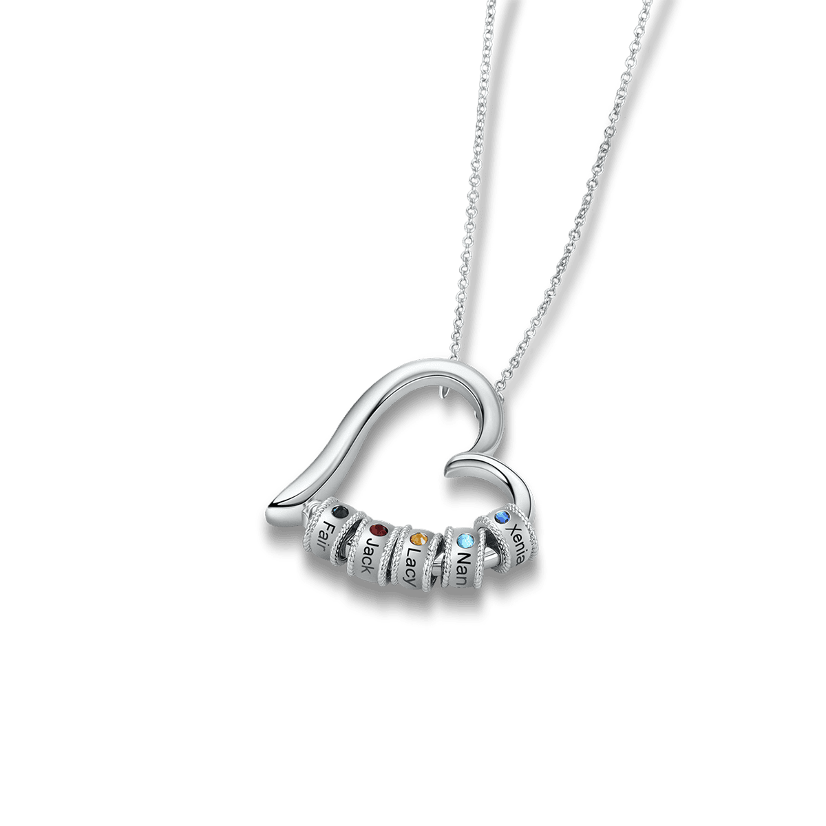 Personalized Family Heart-Shaped Birthstone Necklace with Names - Stainless Steel