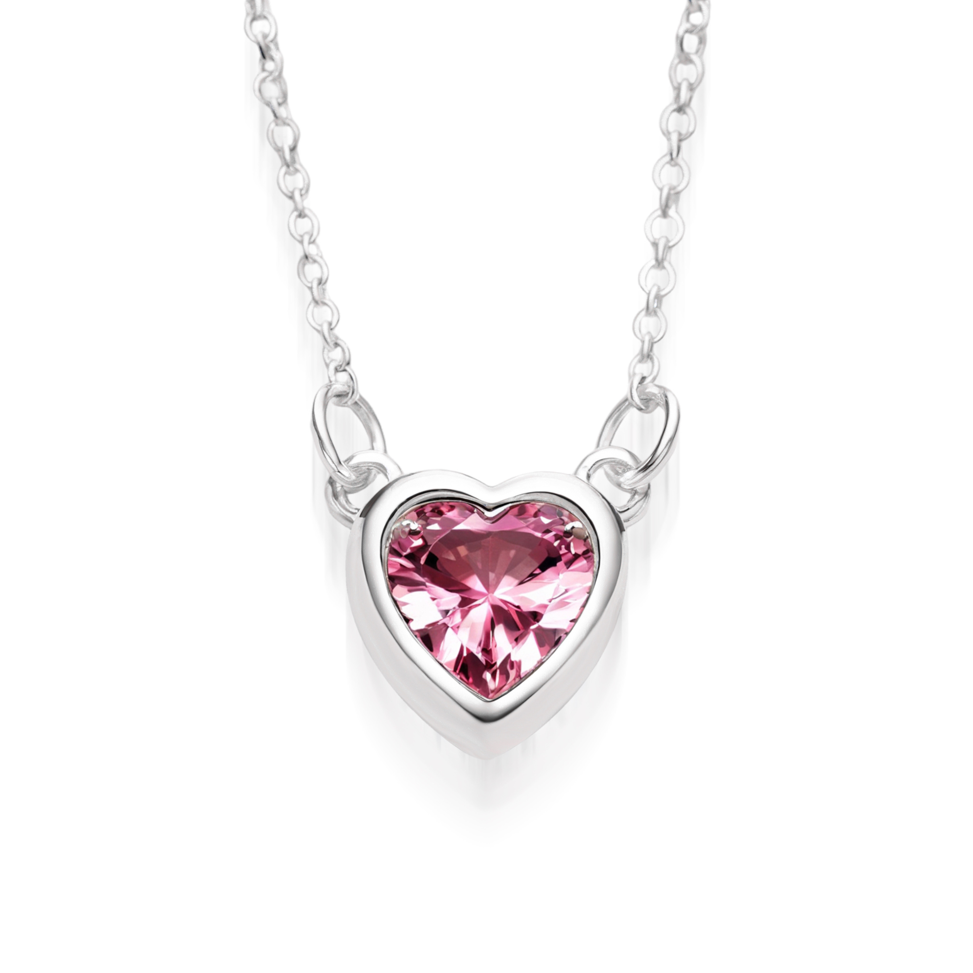 Pink Bezel Diamond Heart Necklace