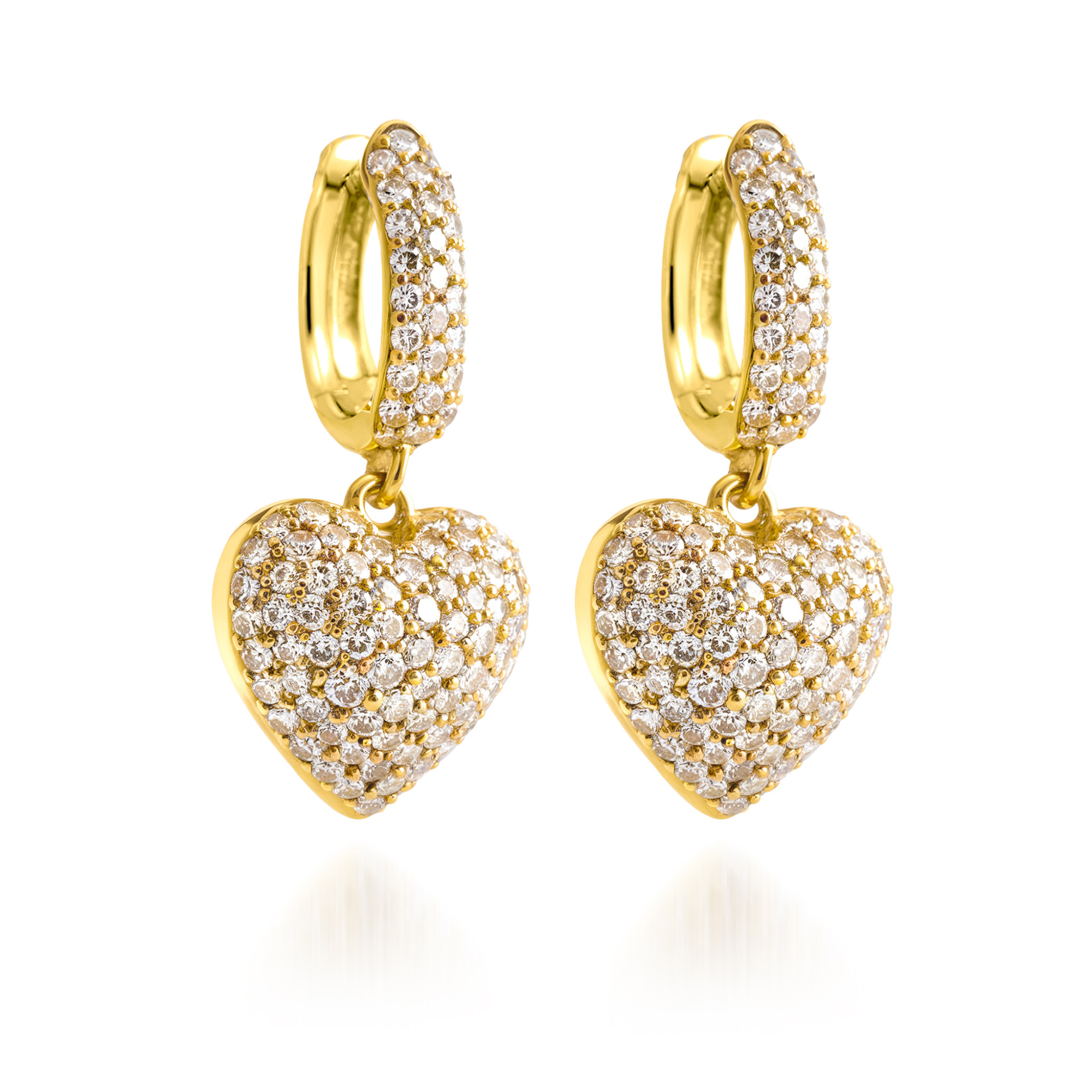 Diamond Cluster Gold Heart Earrings