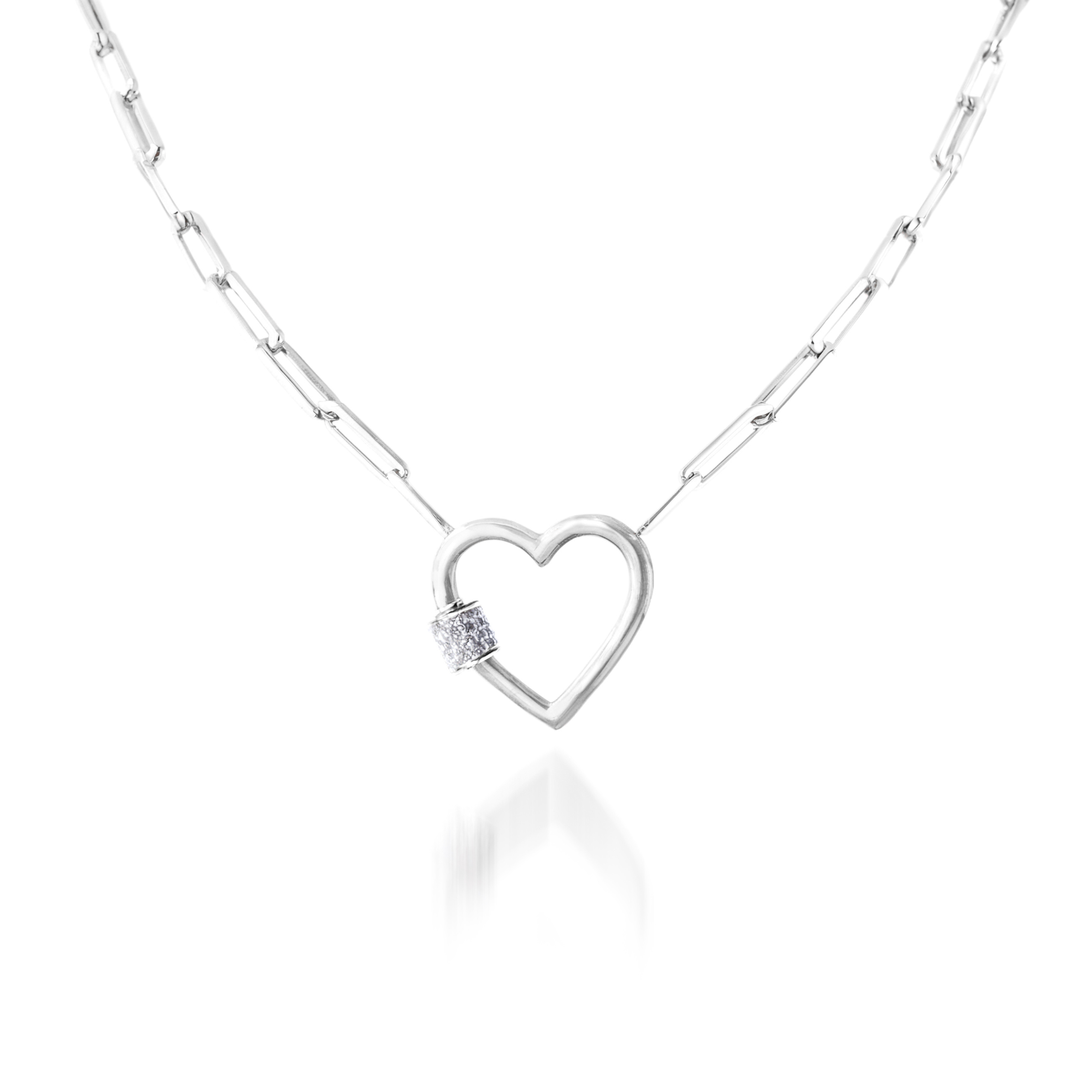 Collar de corazón con eslabones de plata y diamantes