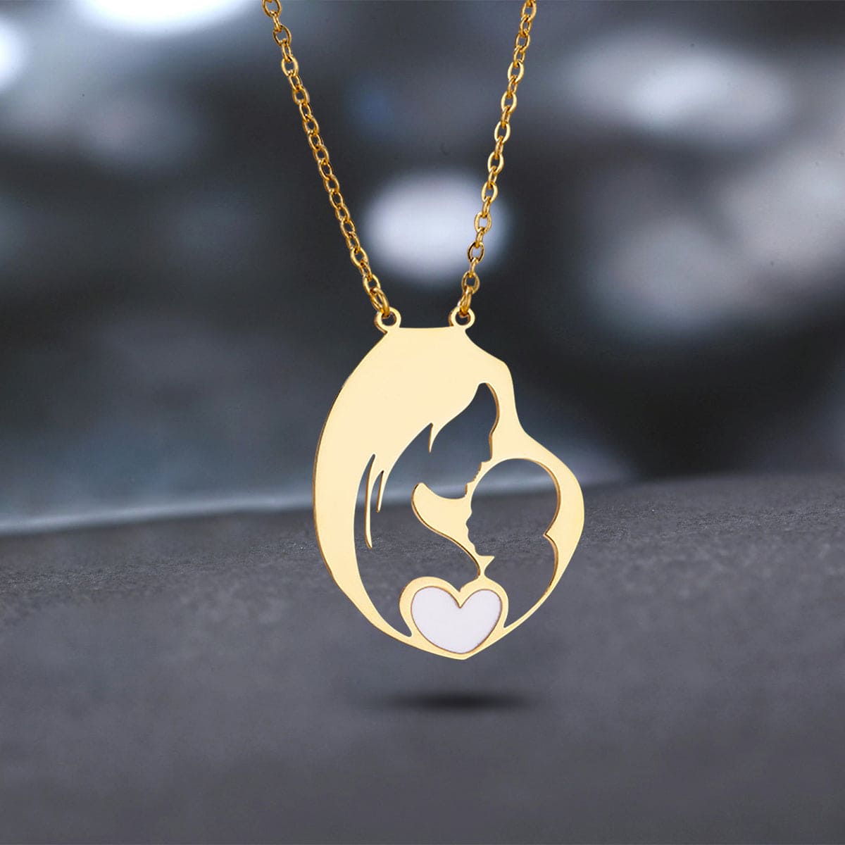 Mother's Embrace Heart Pendant Necklace - Stainless Steel