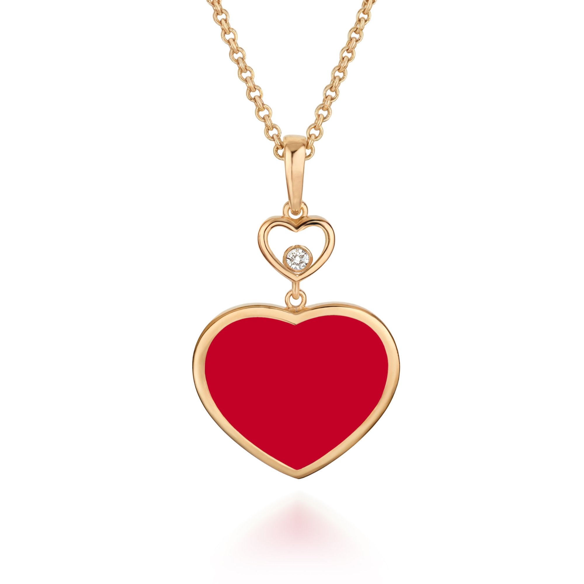 Colgante de corazón rojo con diamante