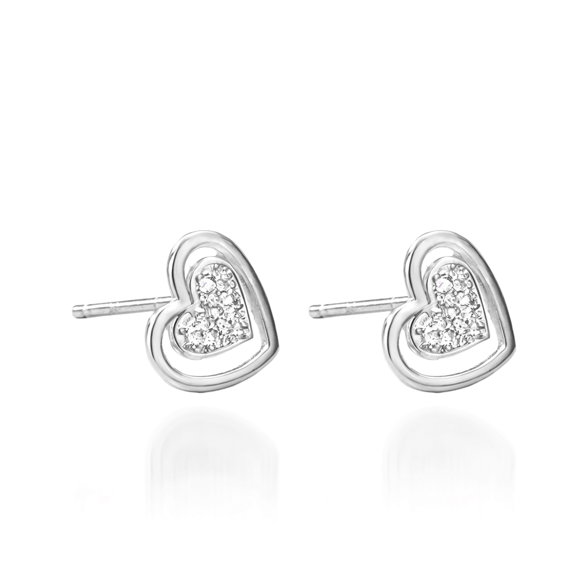 Silver Heart Earrings with Diamonds