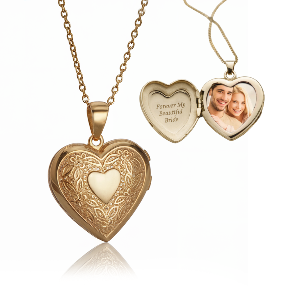 Floral Design Photo Heart Locket