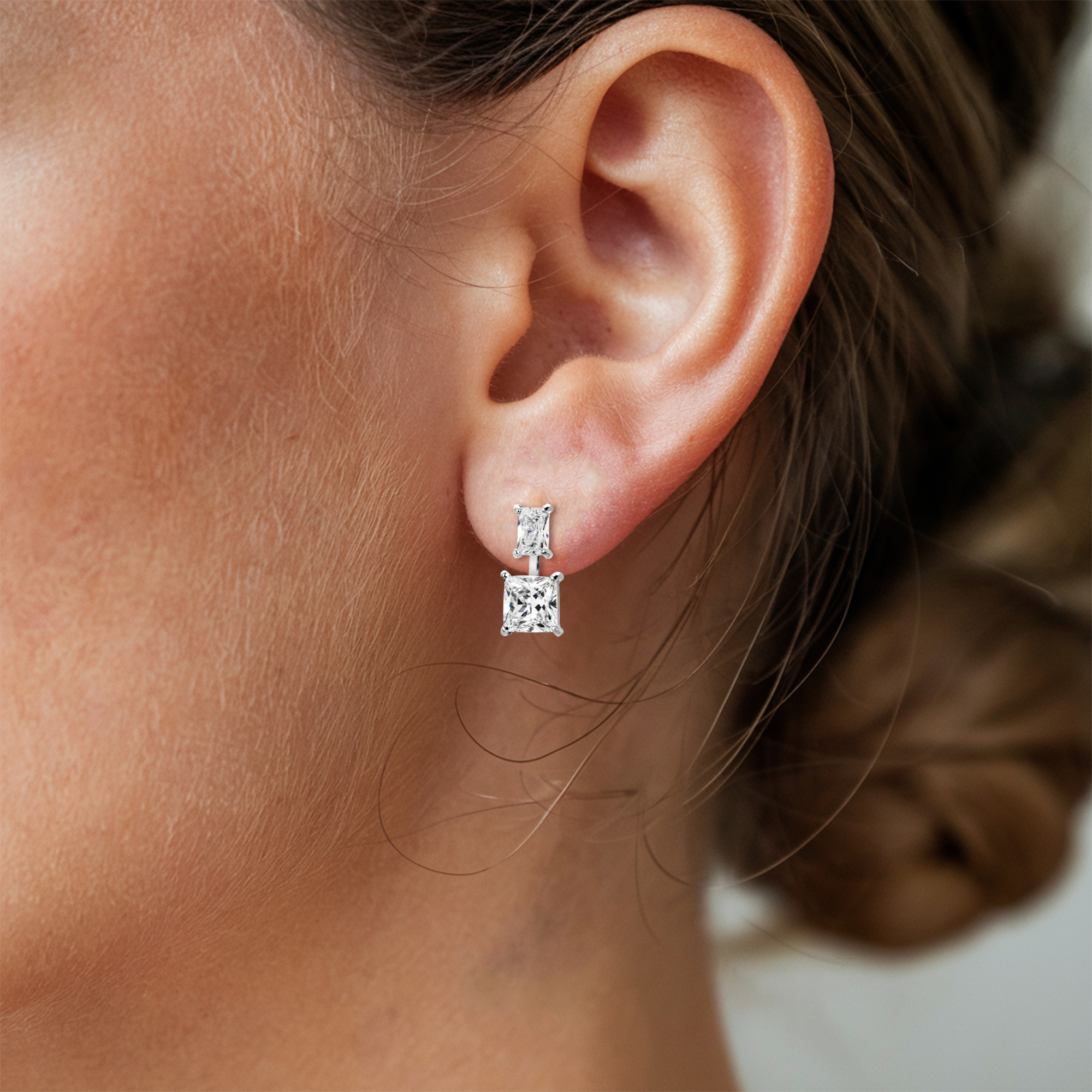 Twin Square Pink Diamond Drop Earrings