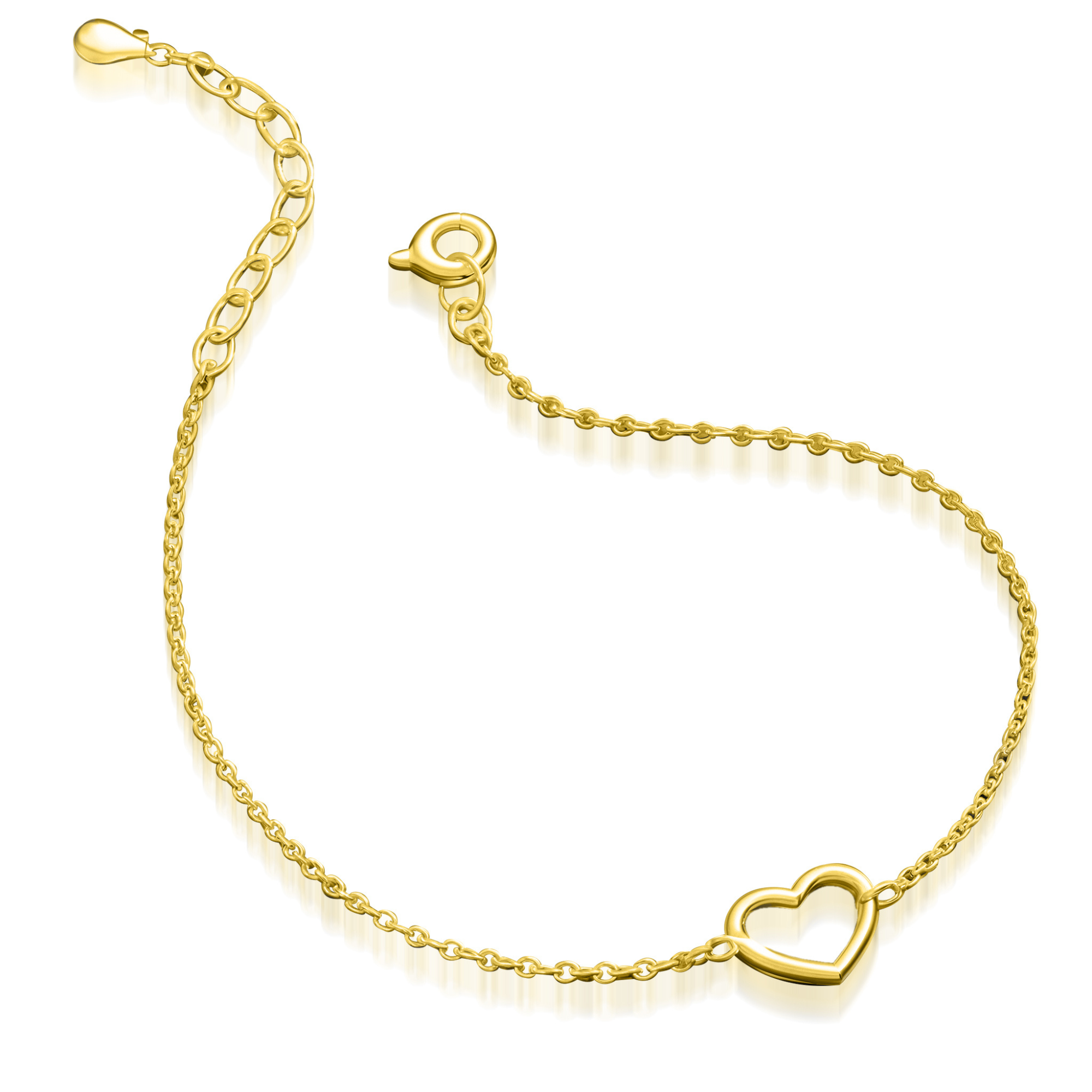 Pulsera pequeña de eslabones en forma de corazón de oro