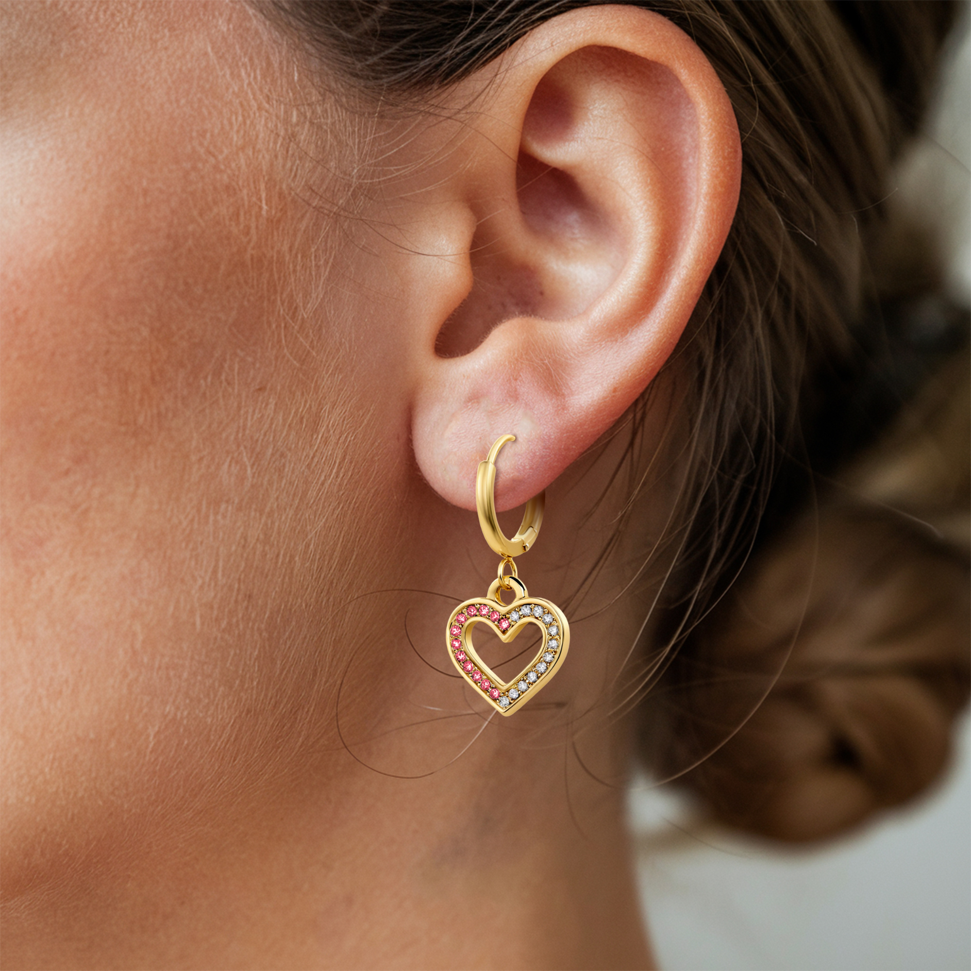 Dual Color Diamond Heart Gold Earrings