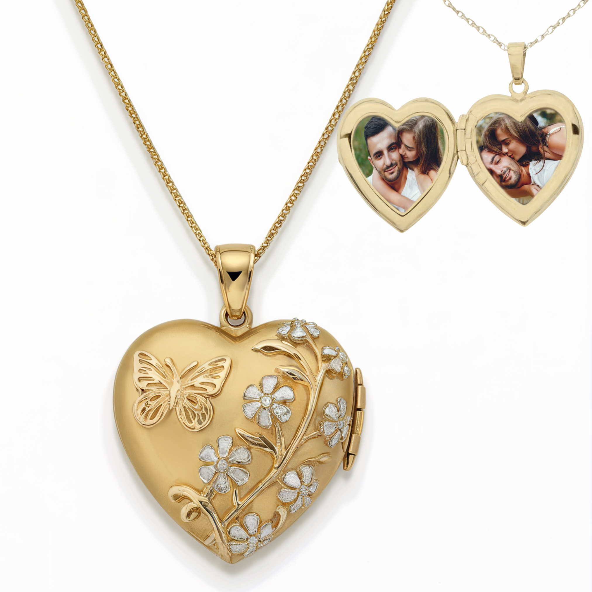 Floral Gold Heart Photo Locket