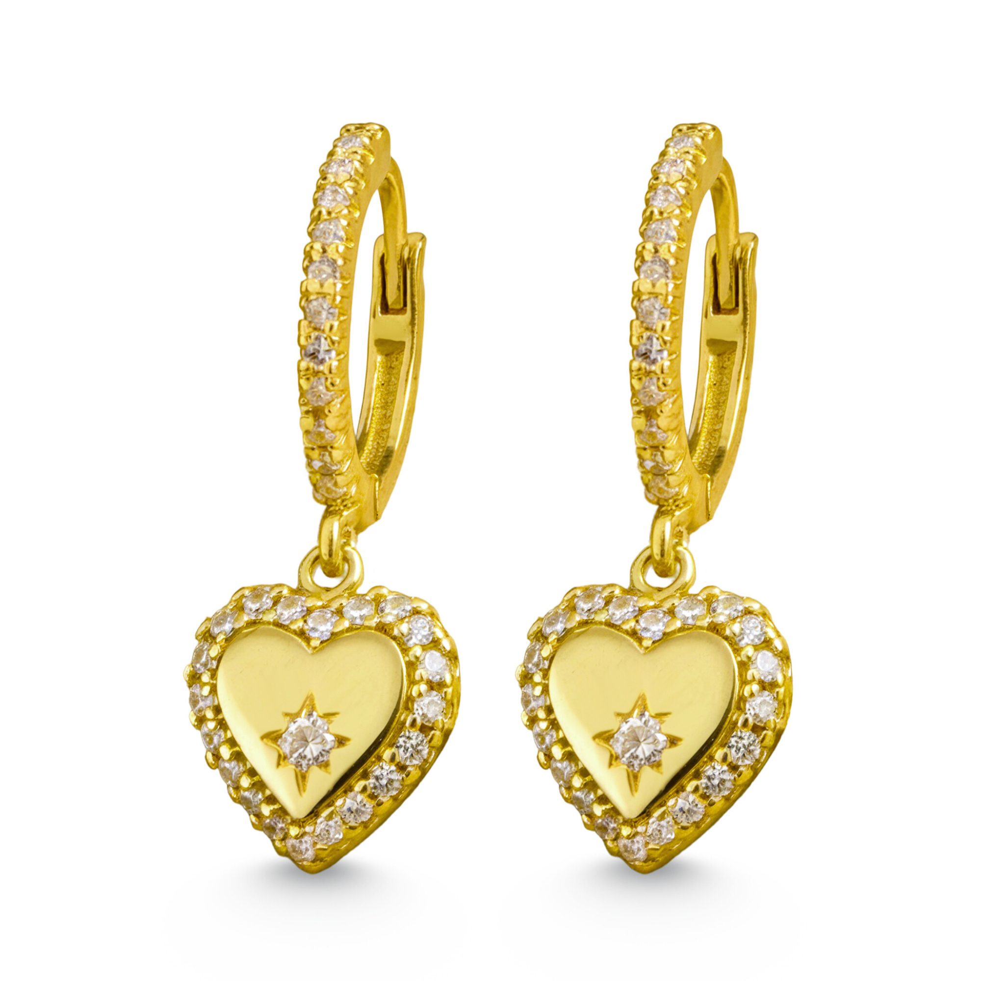 Pendientes de aro con pavé de diamantes y corazón de plata