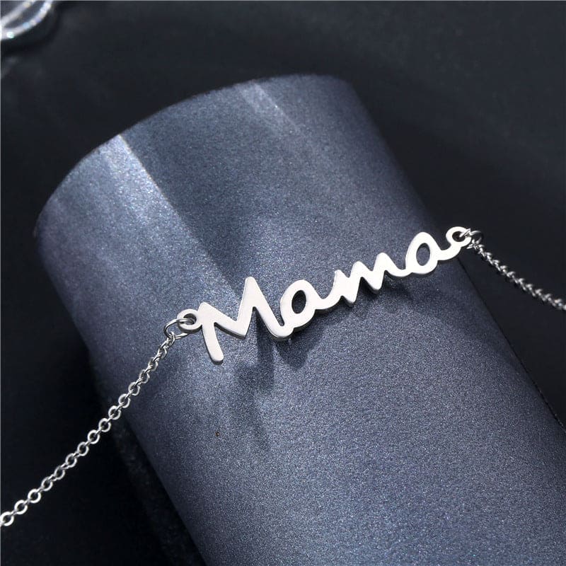 Mama Script Pendant Necklace - Stainless Steel