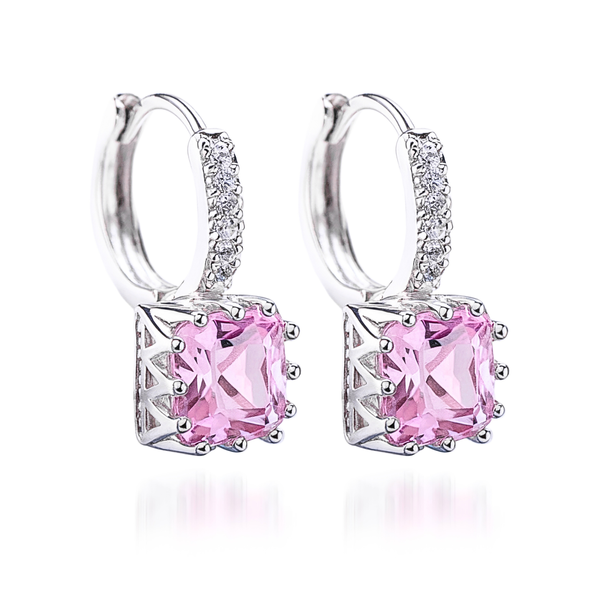 Blush Pink Cushion-Cut Drop Earrings