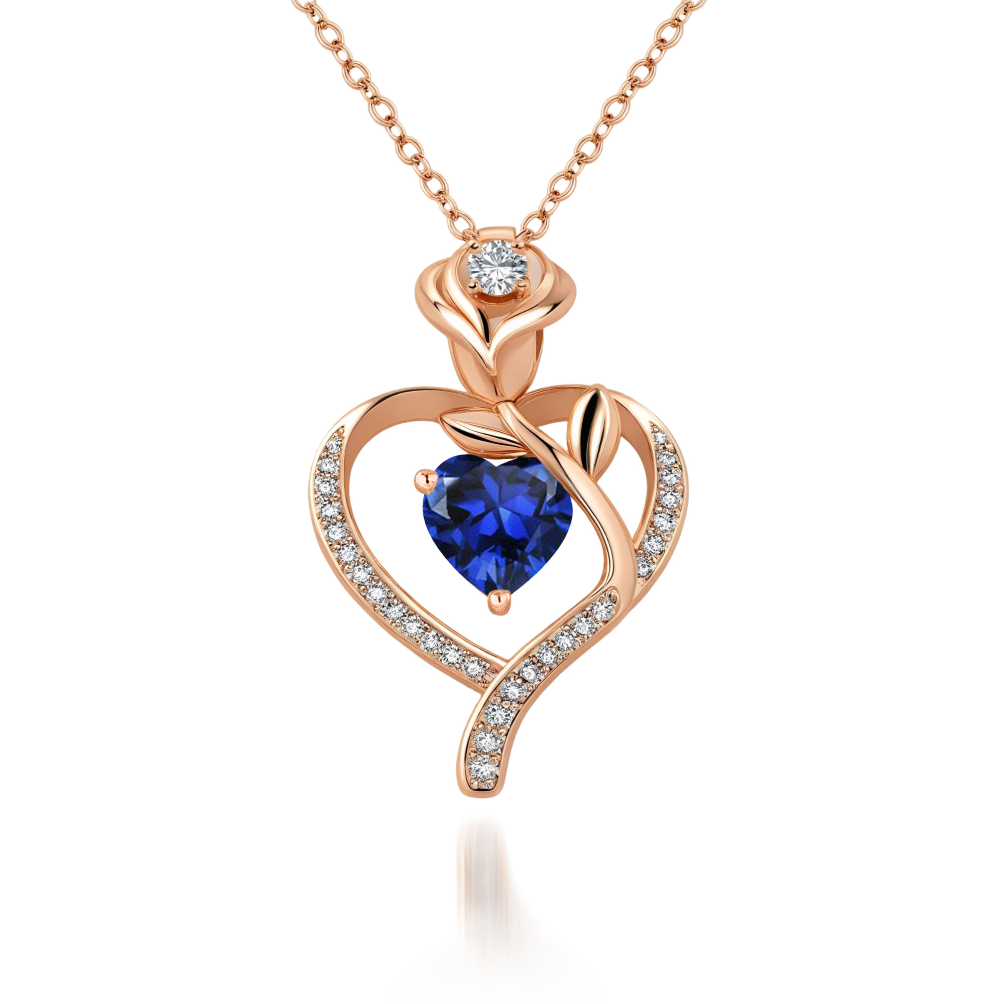 Rose Flower Heart Birthstone Necklace