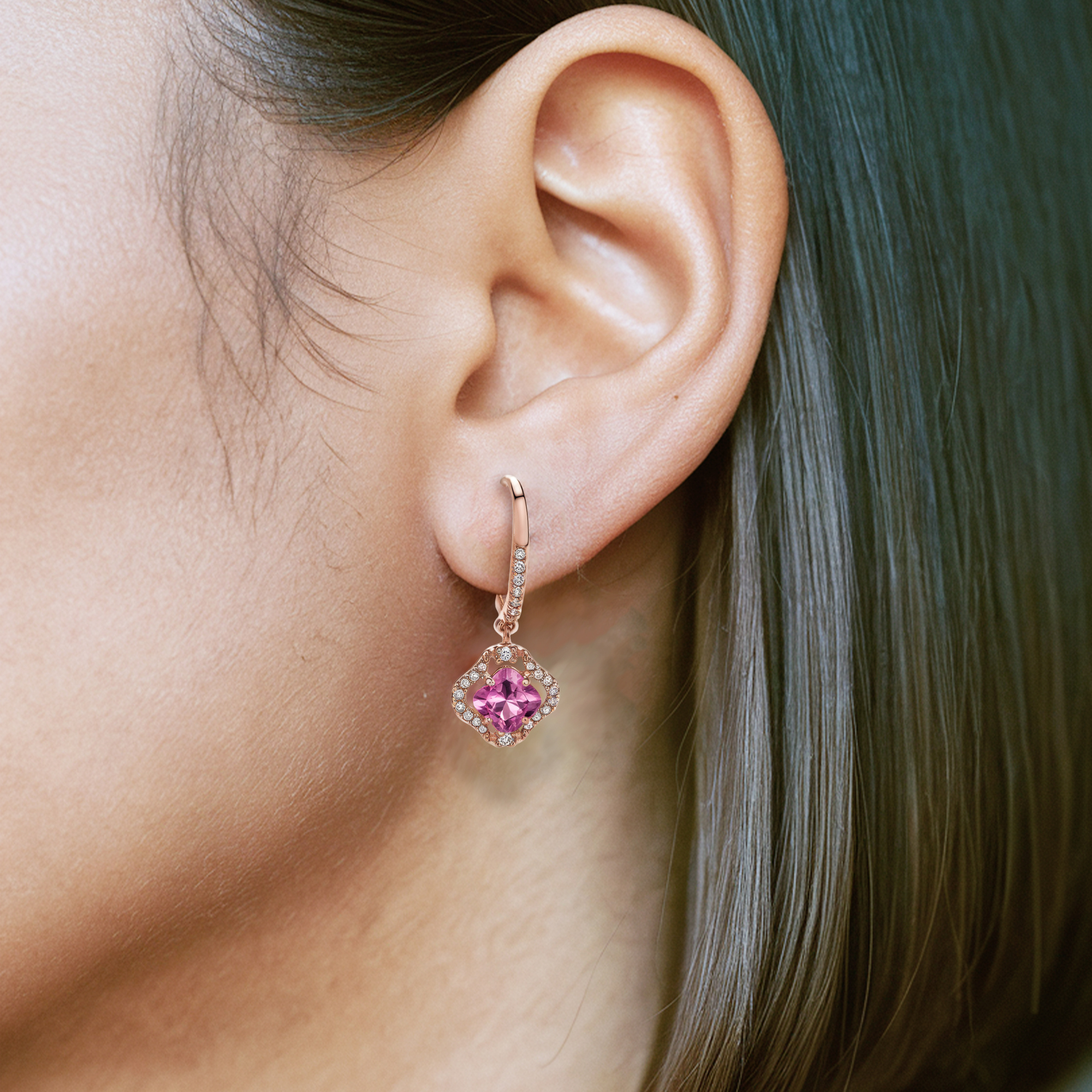 Sparkling Clover Pink Diamond Earrings