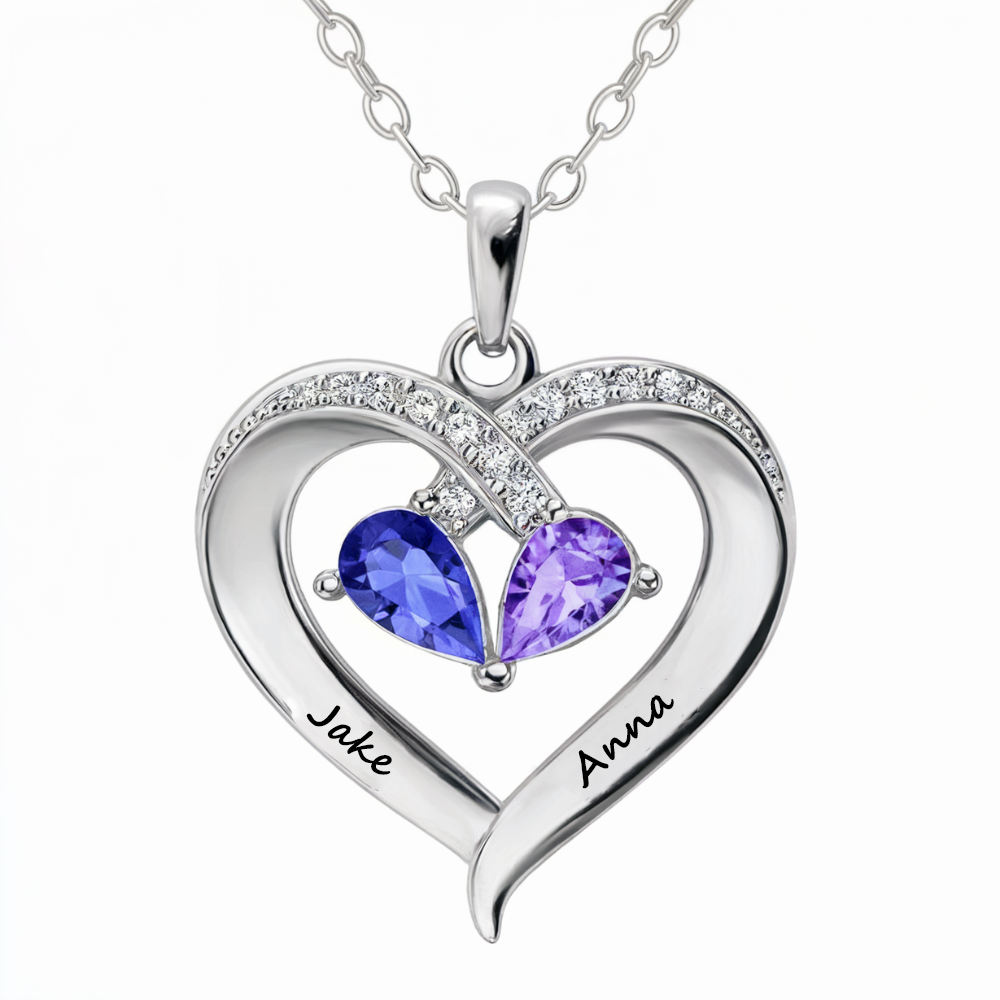 Custom Double Birthstone Heart Necklace