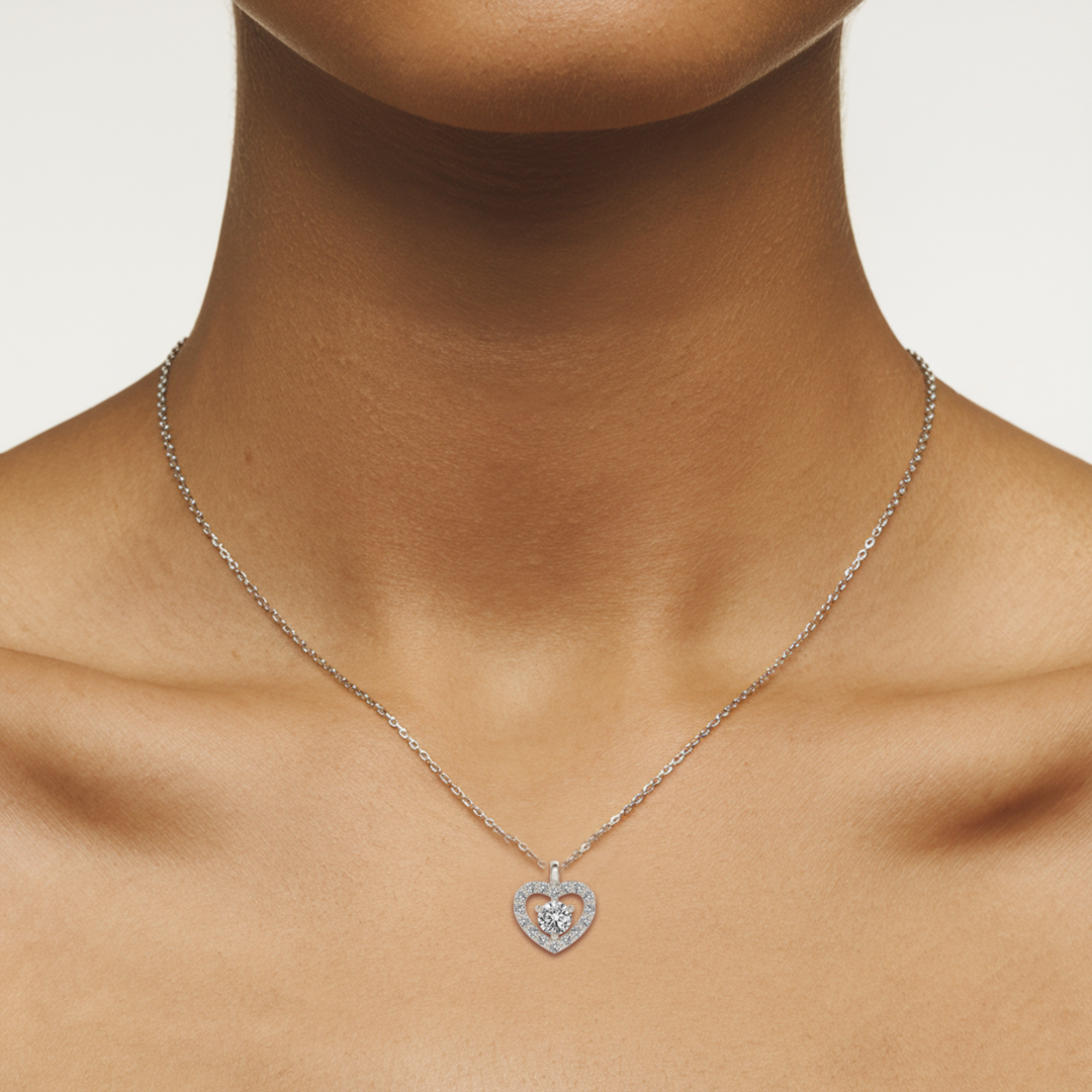 Open Heart Diamond Necklace with Accents