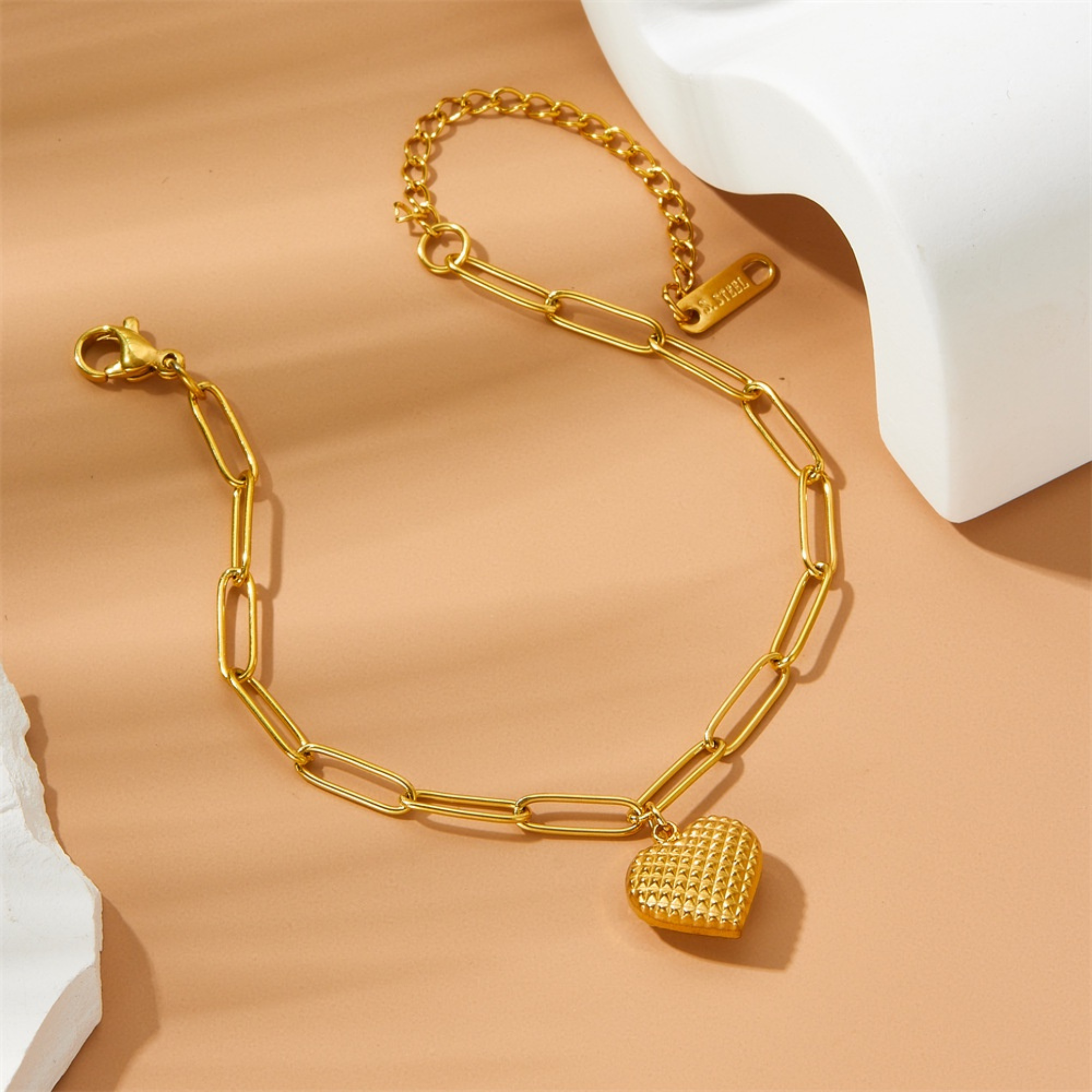 Gold Paperclip Heart Bracelet