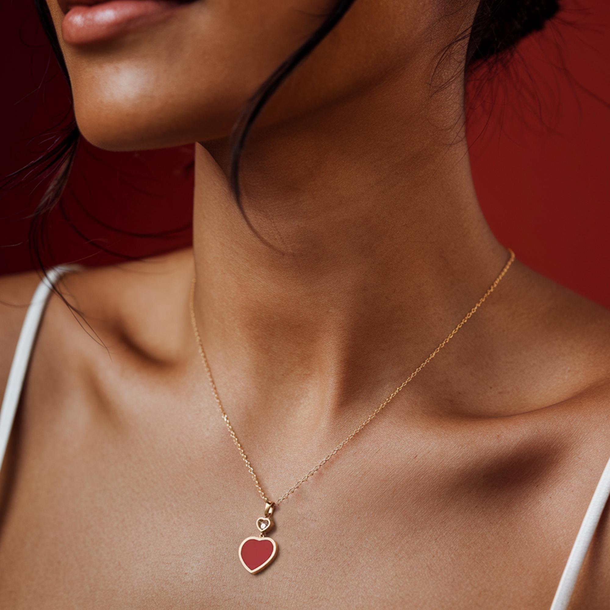 Red Heart Pendant With Diamond