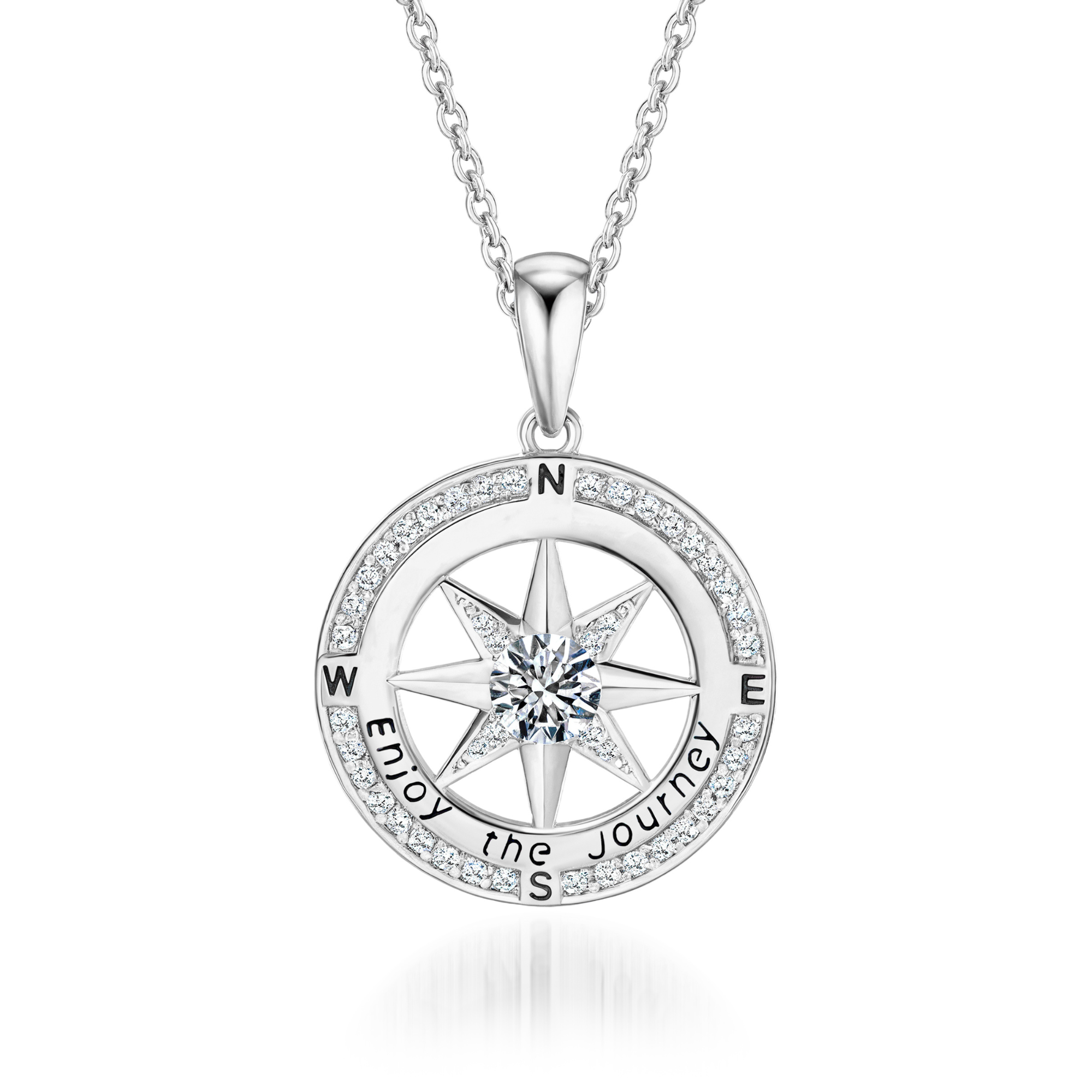 'Enjoy the Journey' Diamond Compass Necklace