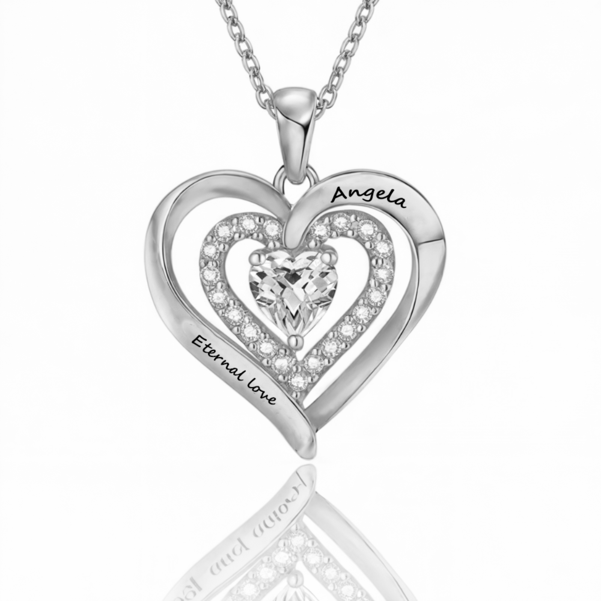 Birthstone Engraved Silver Heart Necklace