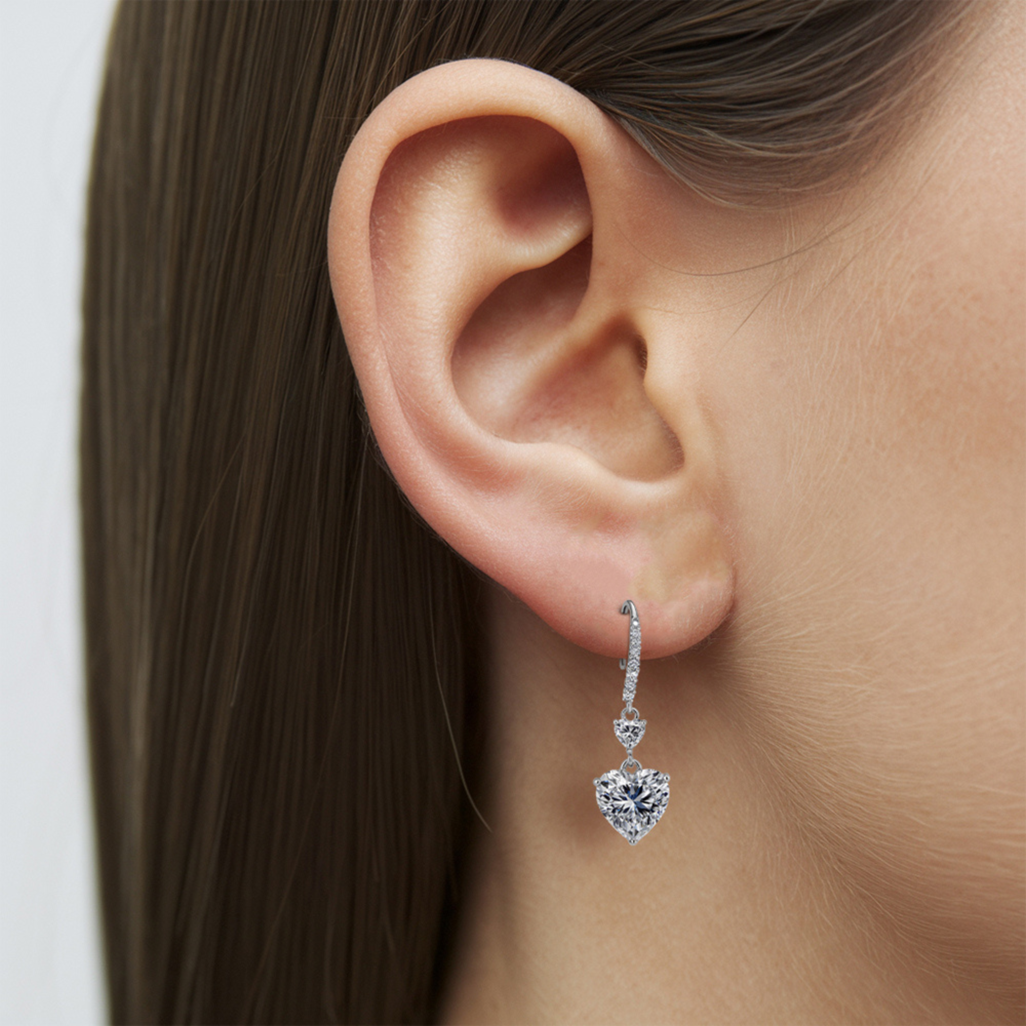 Diamond Heart Cut Drop Earrings