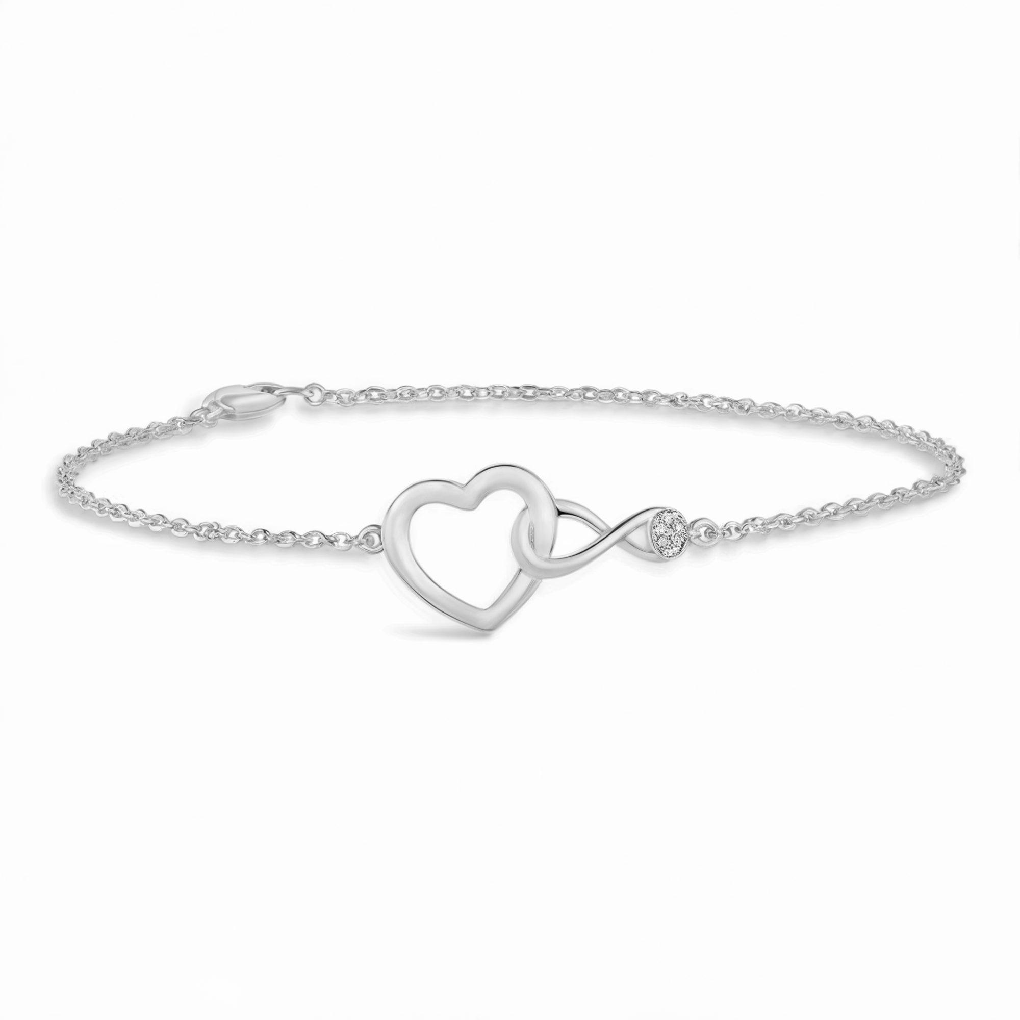 Pulsera entrelazada de plata con corazón infinito