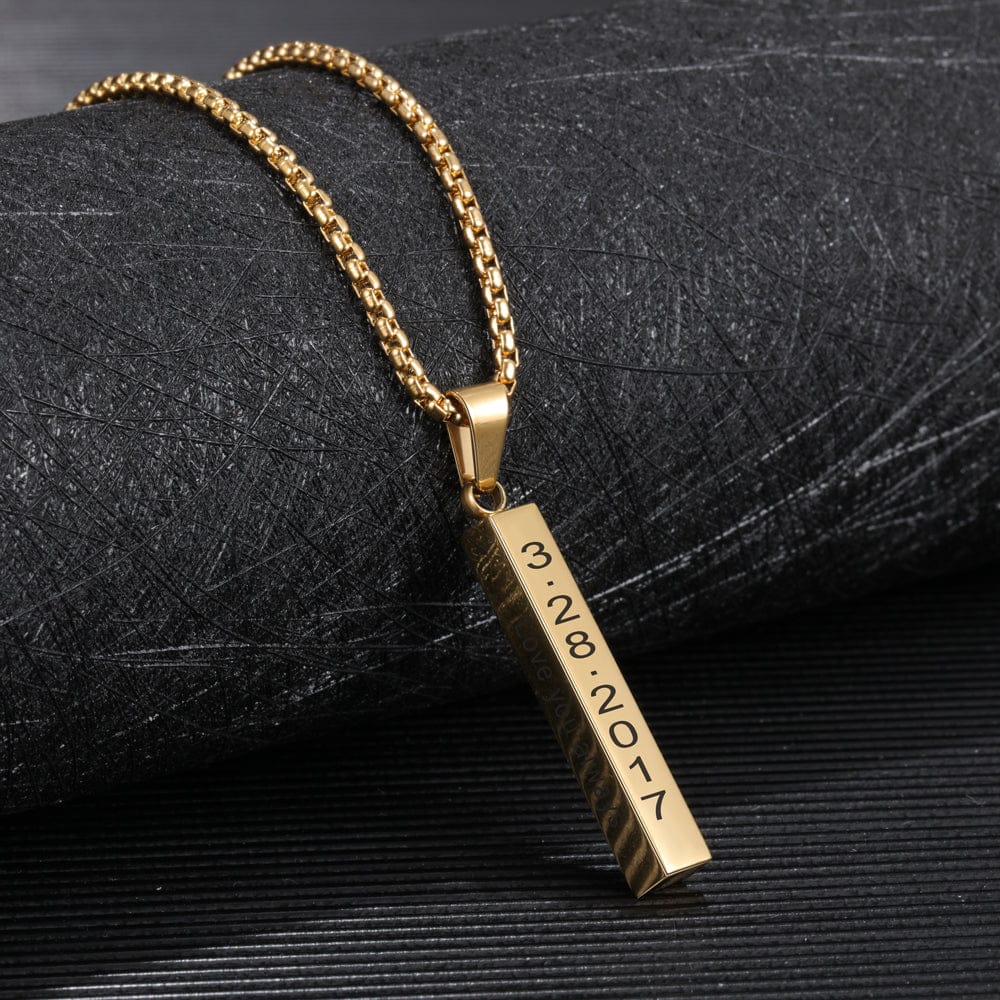 Custom Engraved 3D Bar Pendant Necklace for Men