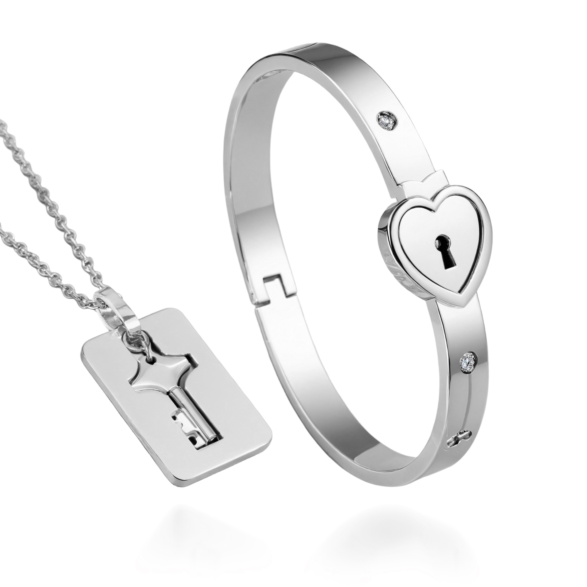 Key and Lock Necklace and Bracelet Set for Couples