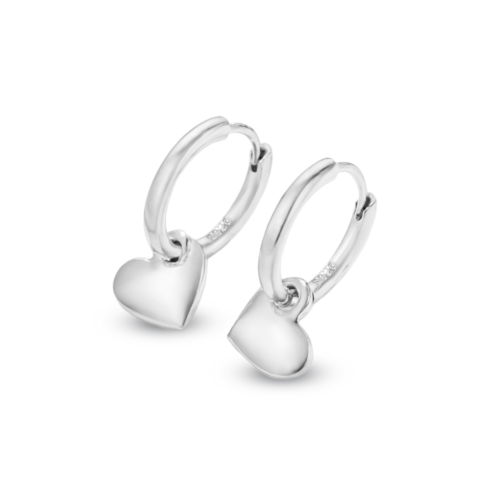 Pendientes Huggies con forma de corazón y gota de plata