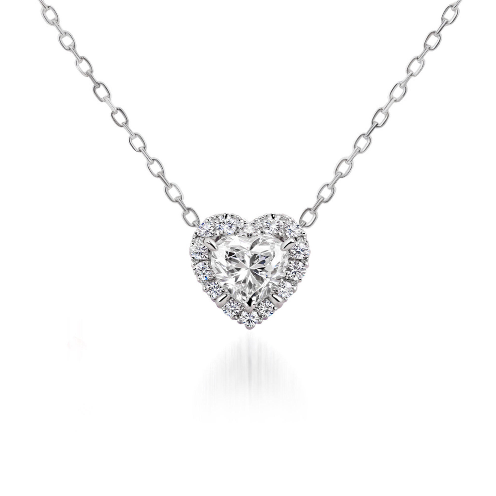 Moissanite Halo Heart Pendant Necklace