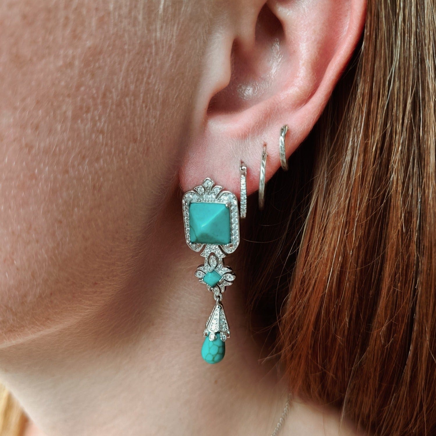 Turquoise Seabed: Ethical Diamond Drop Earrings - S925 Sterling Silver