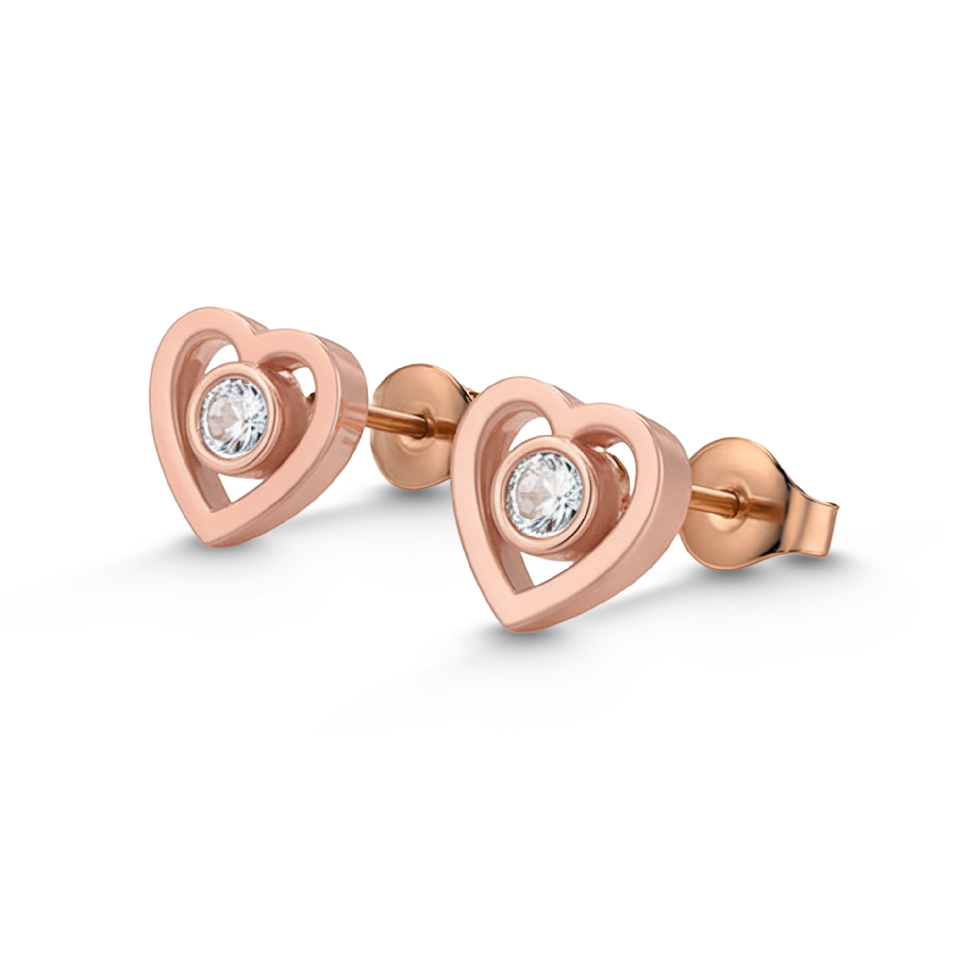 Pendientes de diamantes en forma de corazón en oro rosa