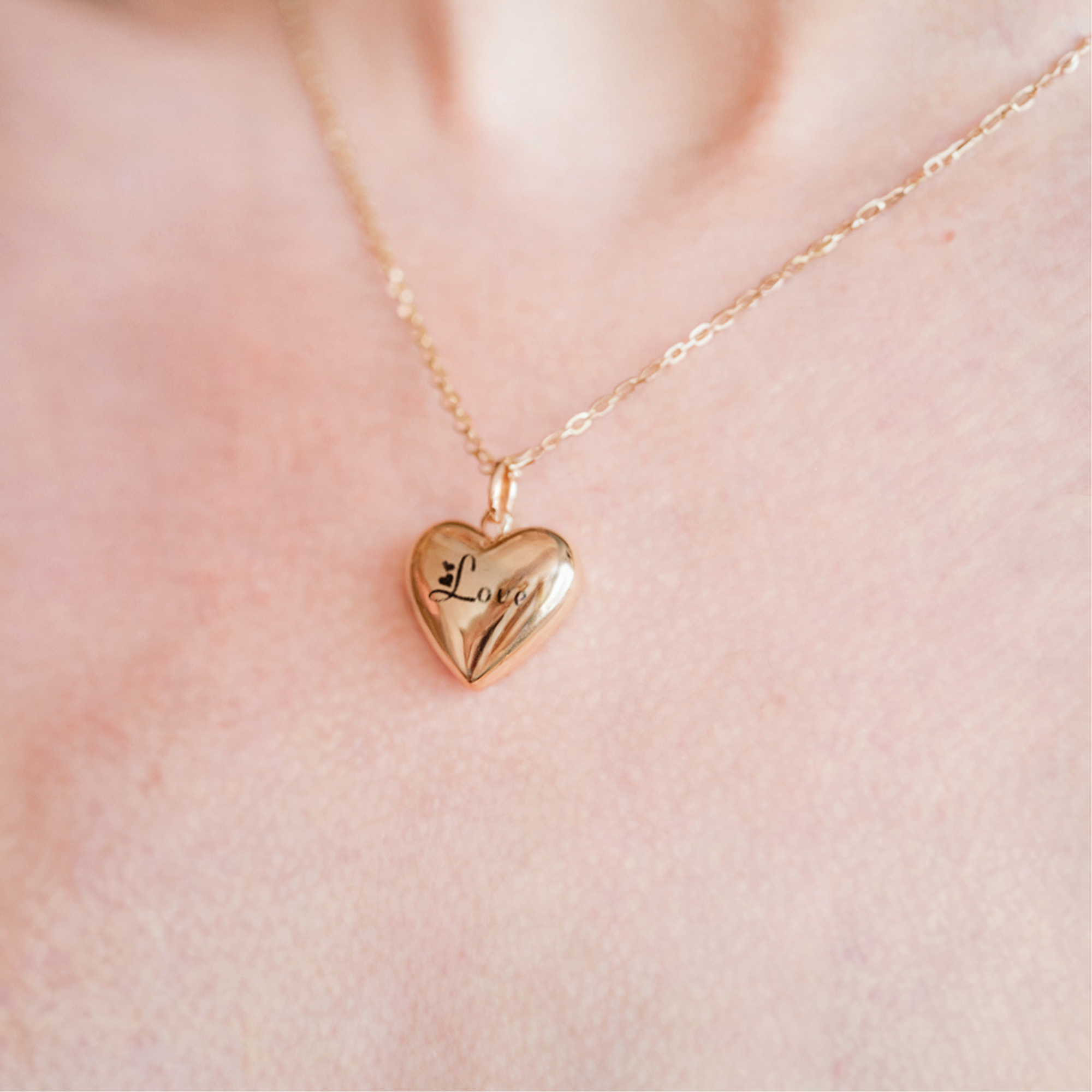 Gold Engraved Heart Photo Locket Necklace