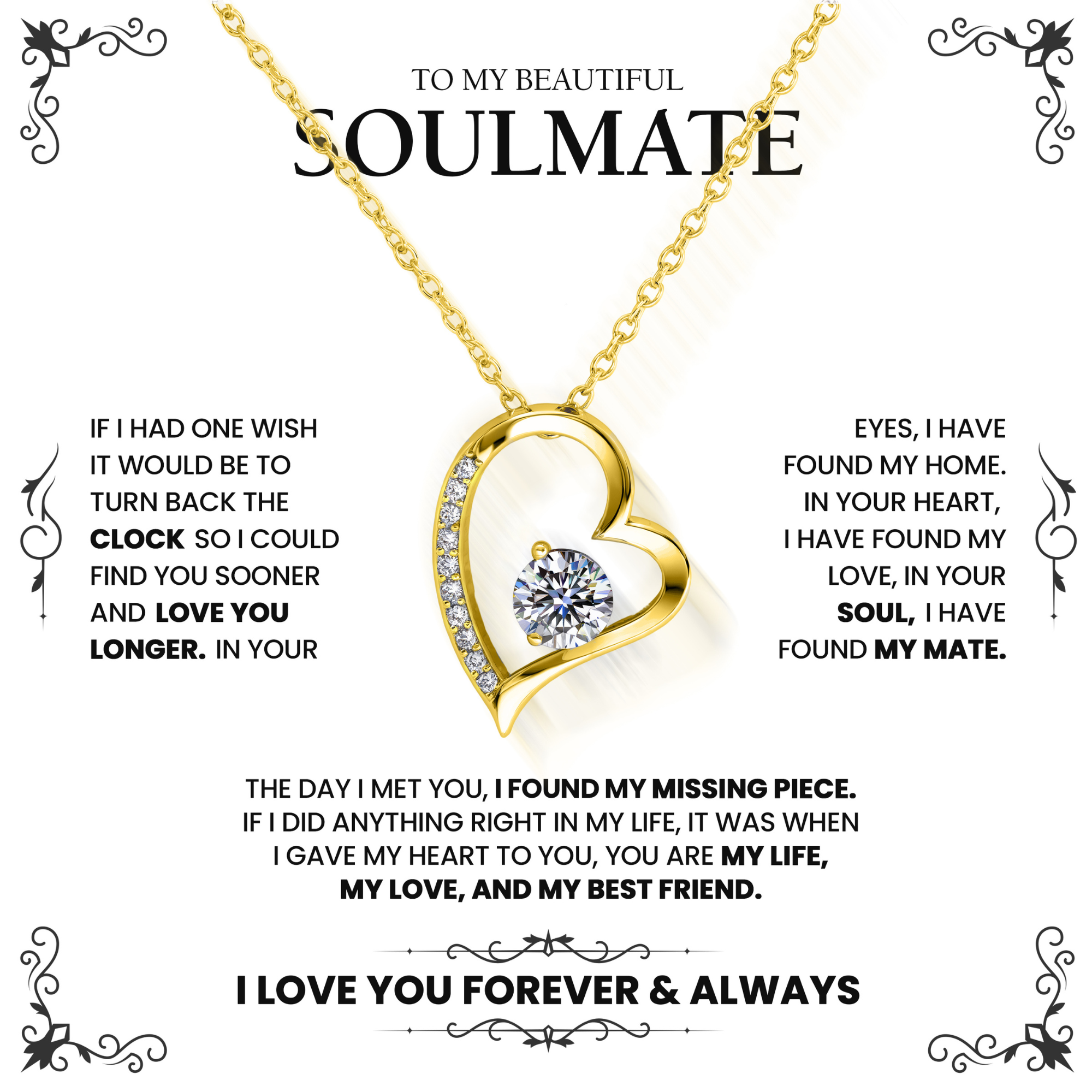 To My Soulmate | Silver Heart Diamond Necklace