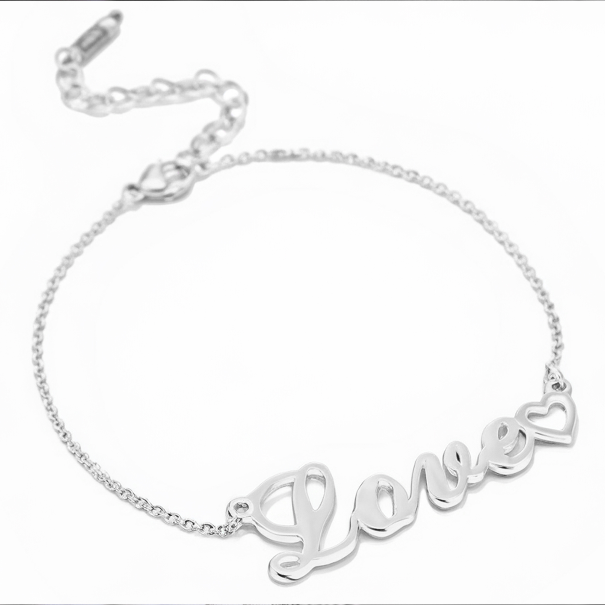 Adjustable Silver Love Heart Bracelet